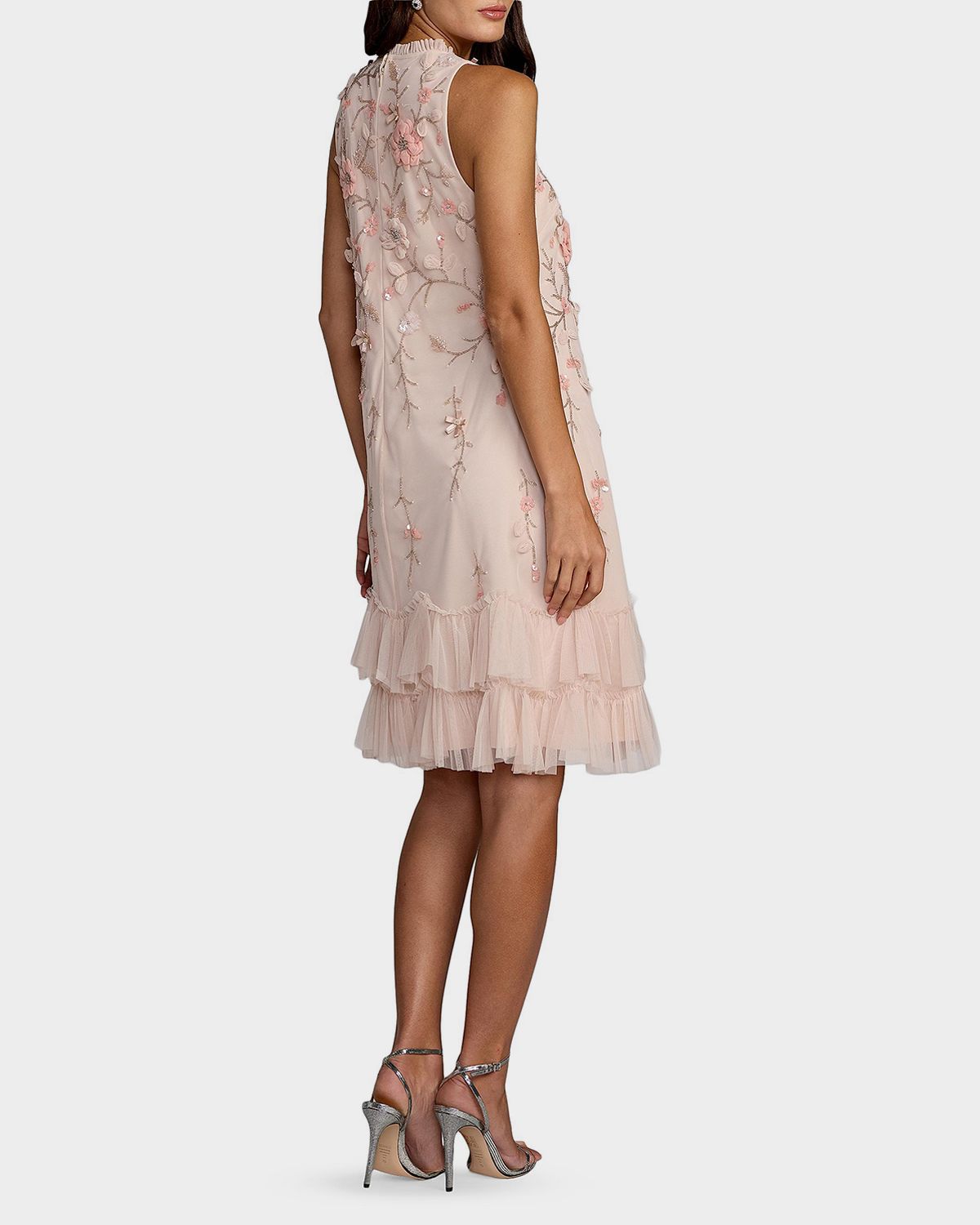 Mac Duggal Cocktail Floral Embellished Chiffon Tiered Dress