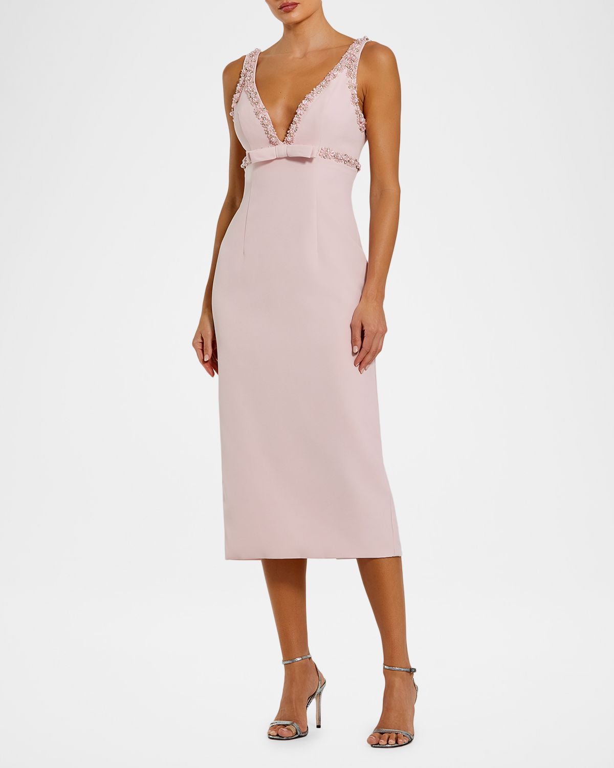 Mac Duggal Beaded Bow-Front Crepe Midi Dress