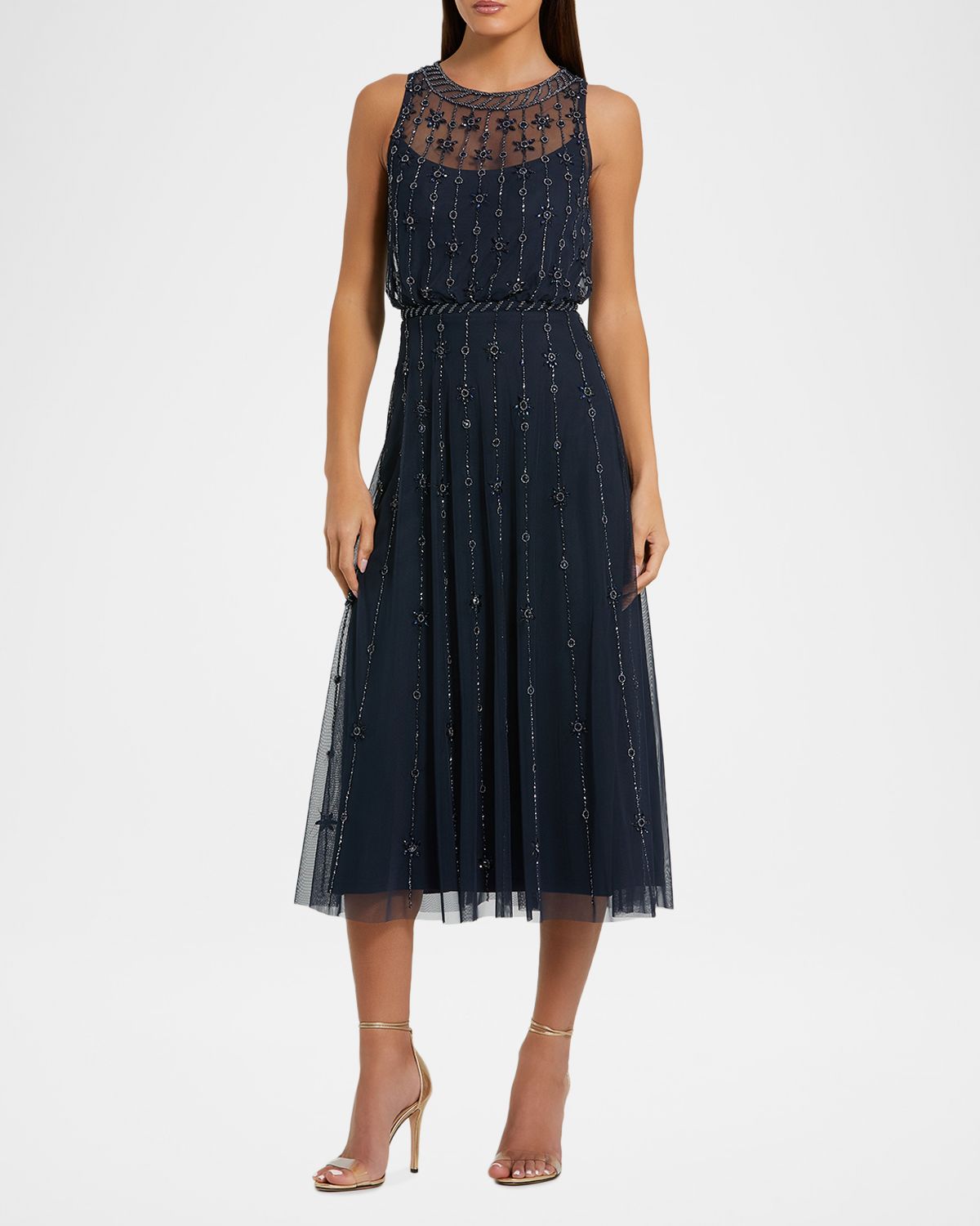 Mac Duggal Crystal-Embellished Tulle Midi-Dress