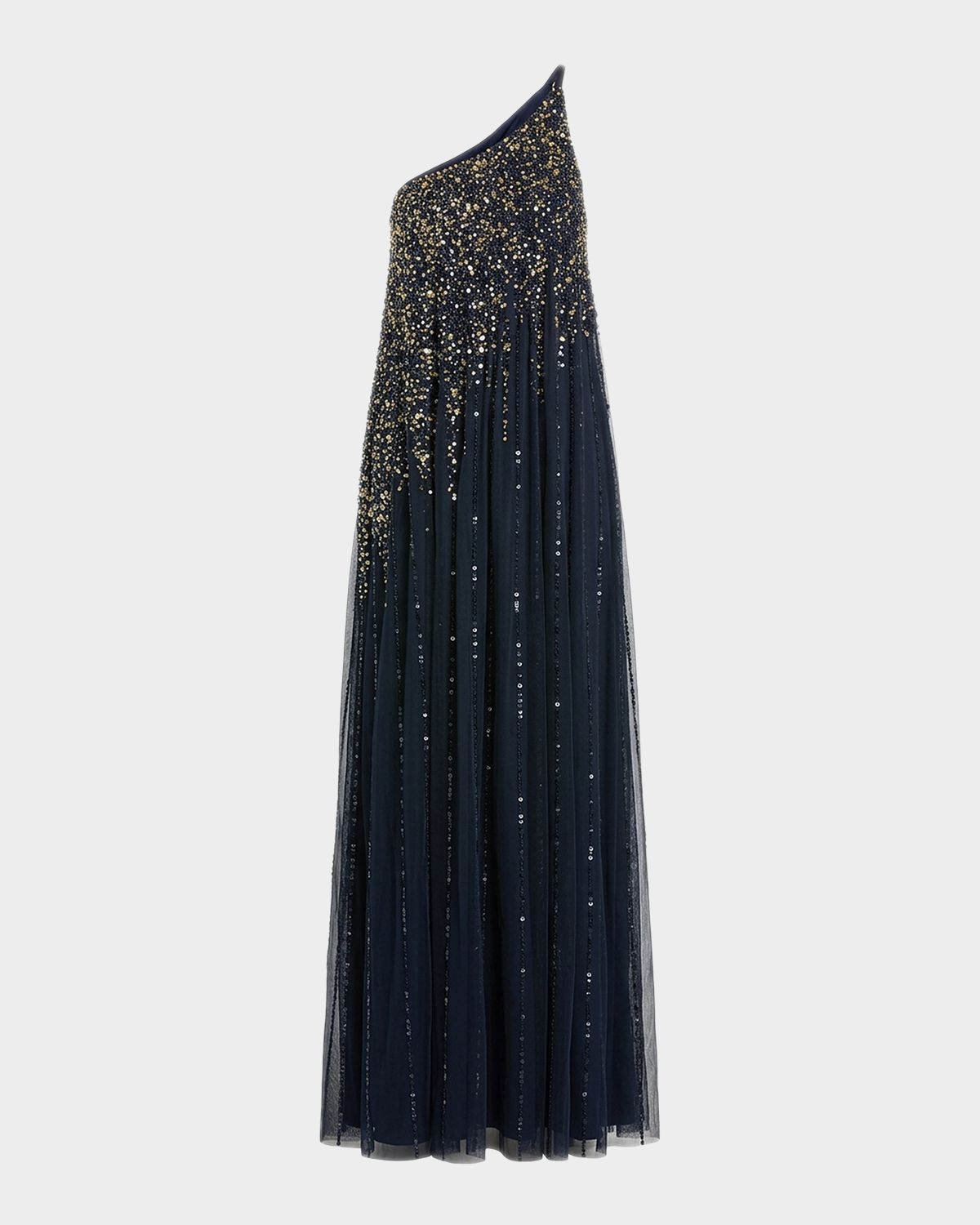Mac Duggal Beaded One-Shoulder Tulle Trapeze Gown