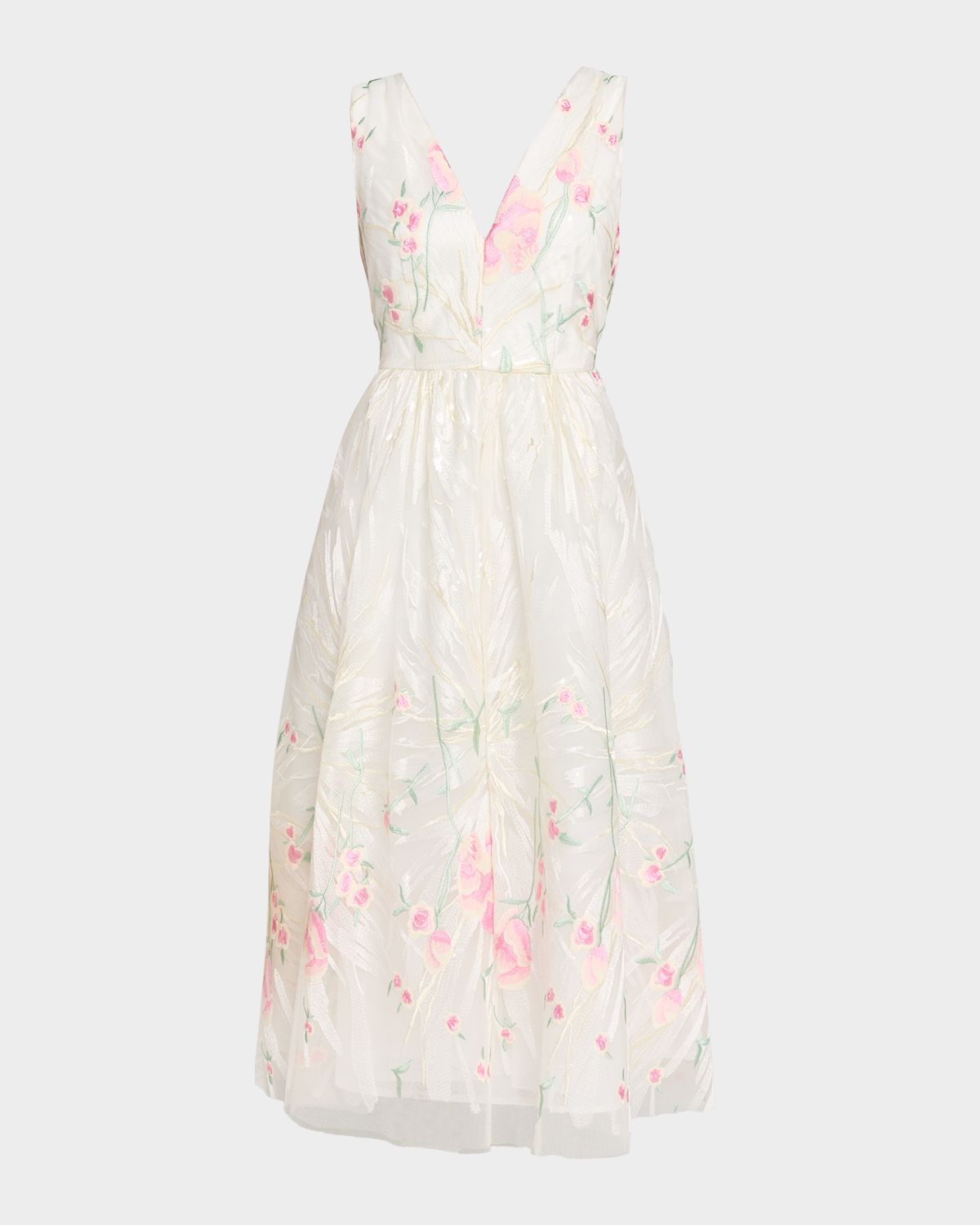 Milly Tinsley Floral-Embroidered Mesh Midi Dress