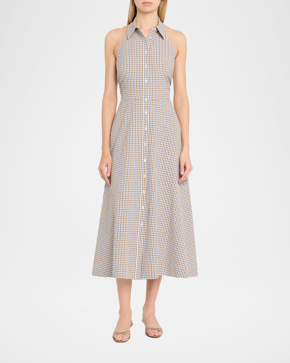 Veronica Beard Mackey Gingham Halter Midi Dress