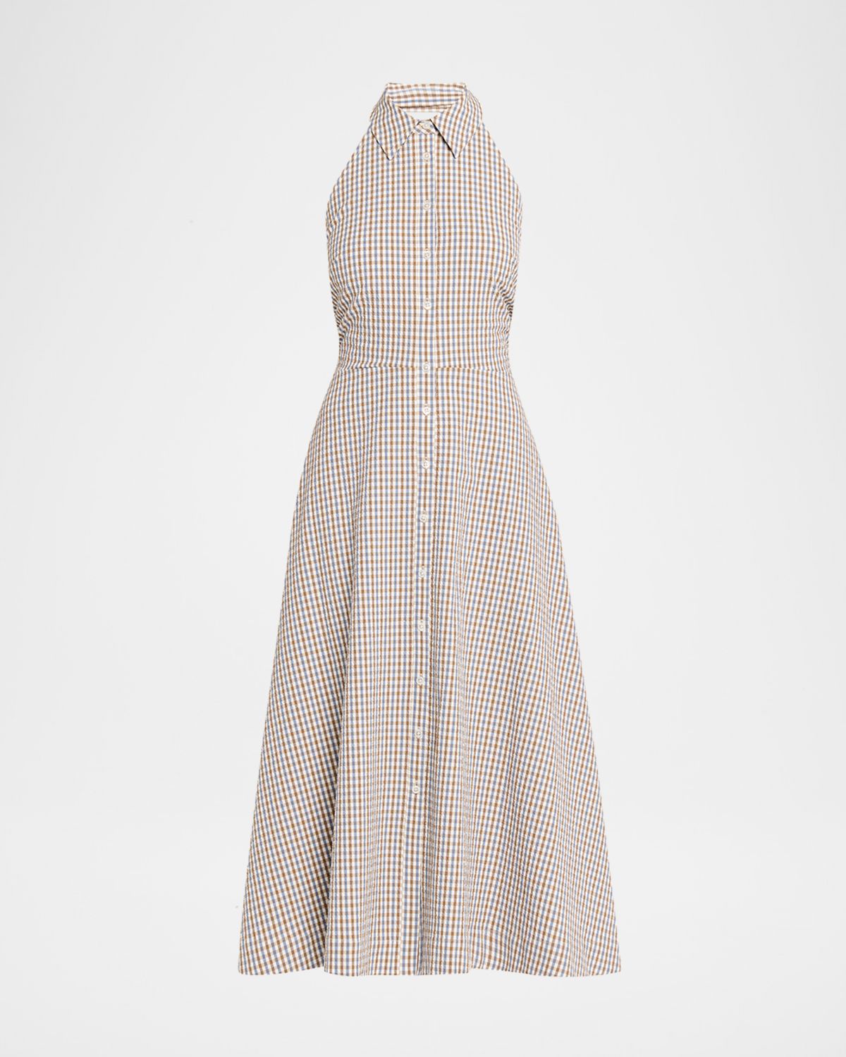 Veronica Beard Mackey Gingham Halter Midi Dress