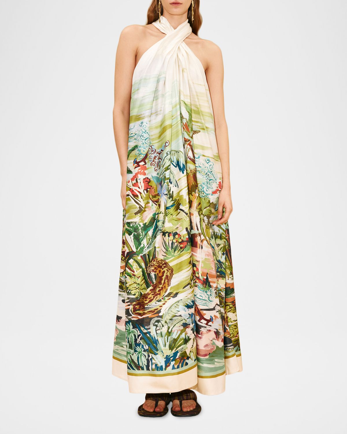 ALEMAIS Jungle Boogie Silk Twill Maxi Dress