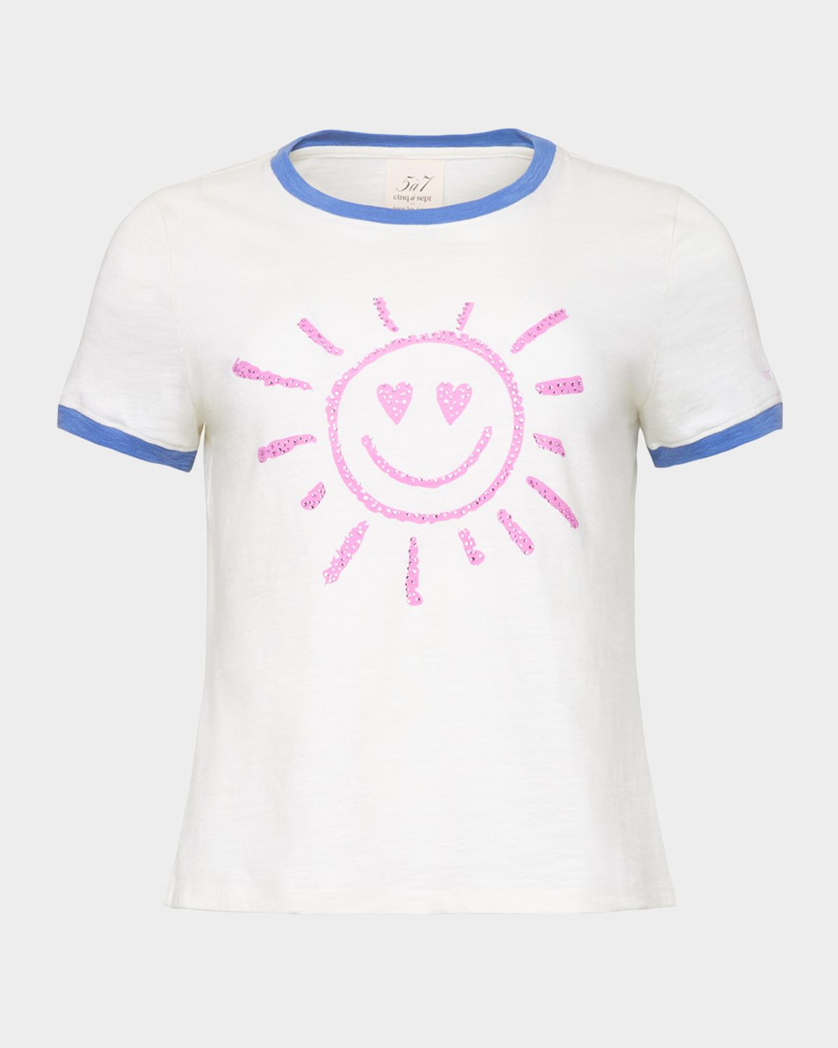 Cinq a Sept Rhinestone Smiley Ringer Tee