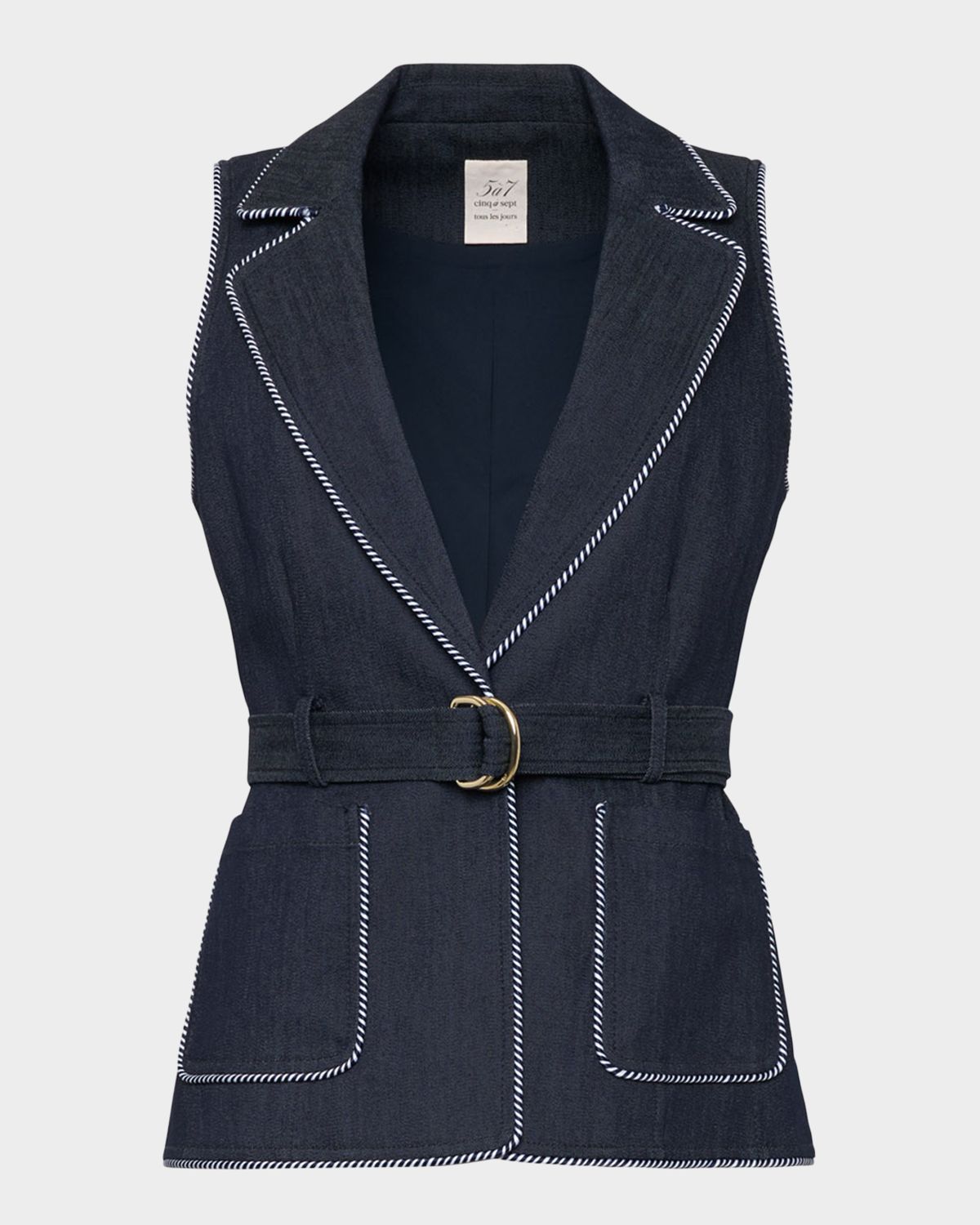 Cinq a Sept Tailored Twist-Trim Denim Vest | Thumbnail 4