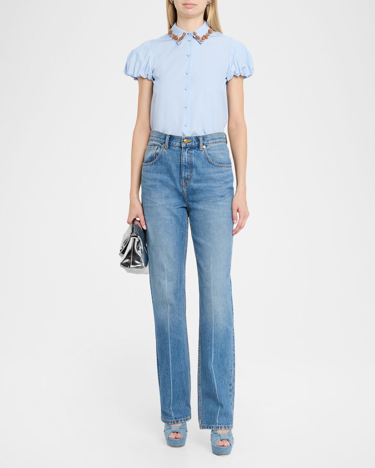 Dice Kayek Embellished Collar Puff-Sleeve Button-Down Shirt | Thumbnail 5