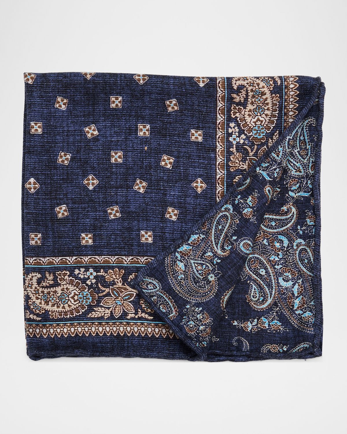 Kiton Men 's Geometric-Paisley Double-Face Silk Pocket Square | Thumbnail 2 Kiton Men 's Geometric-Paisley Double-Face Silk Pocket Square | Thumbnail 2