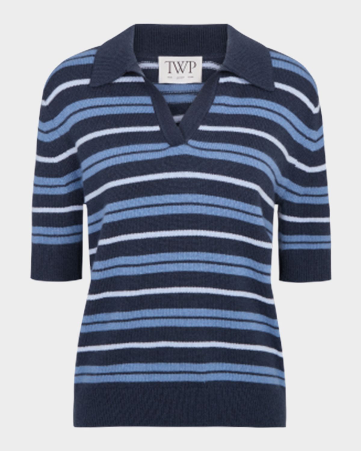TWP Slightly Oversized Striped Cashmere Polo