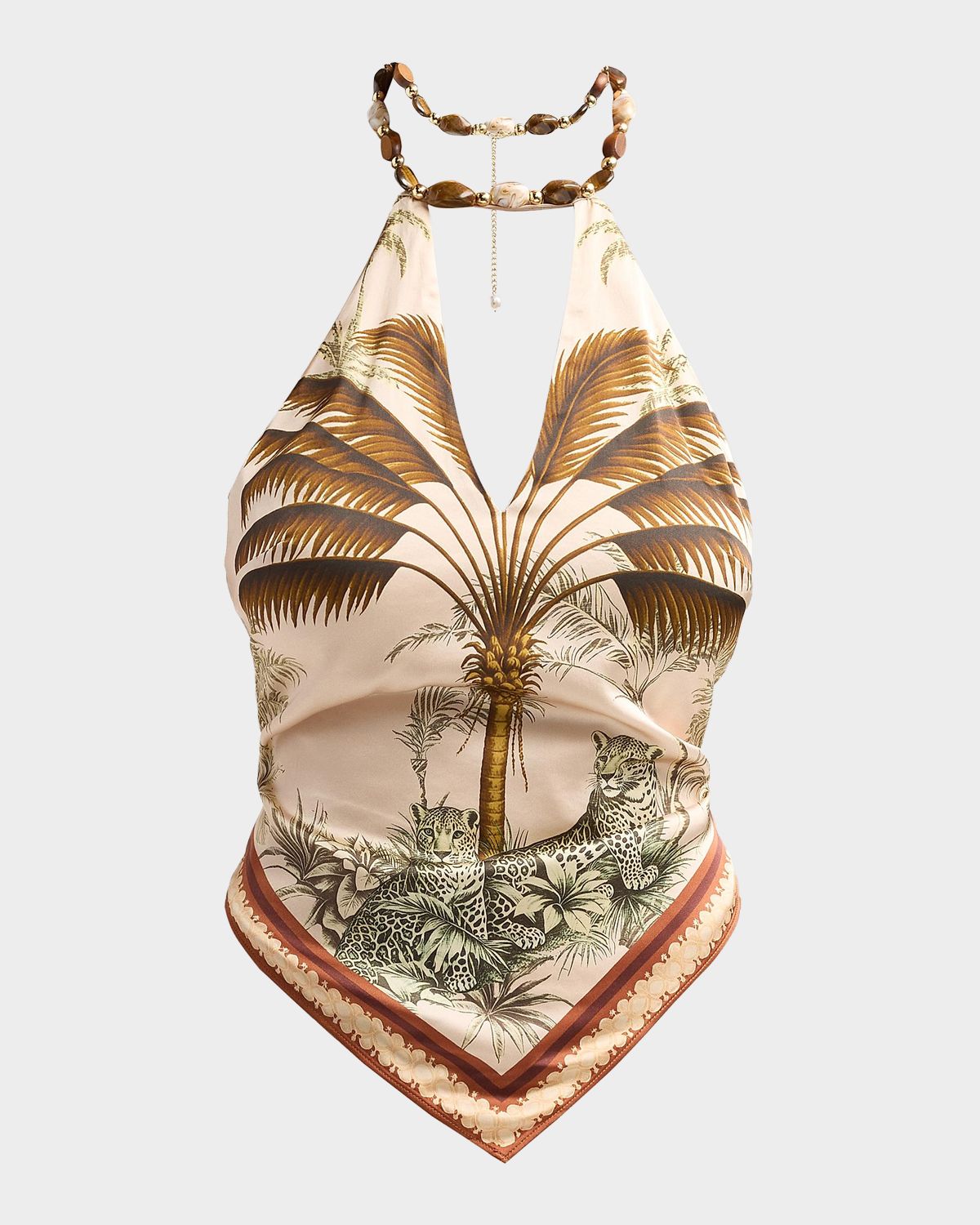 Retrofete Zaphira Beaded Satin Halter Top