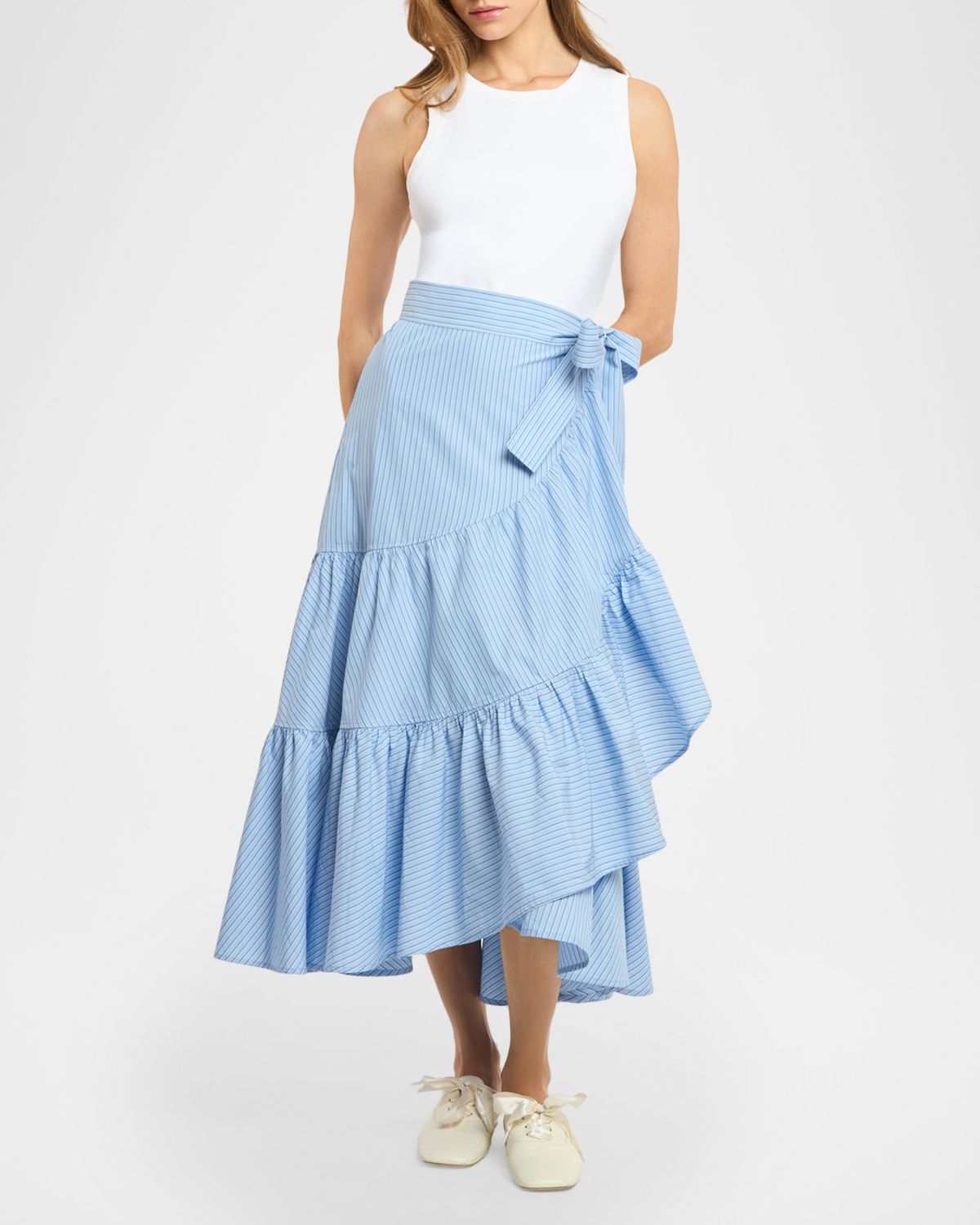 Cinq a Sept Jessie Stripe Mixed-Media Midi Dress | Thumbnail 2