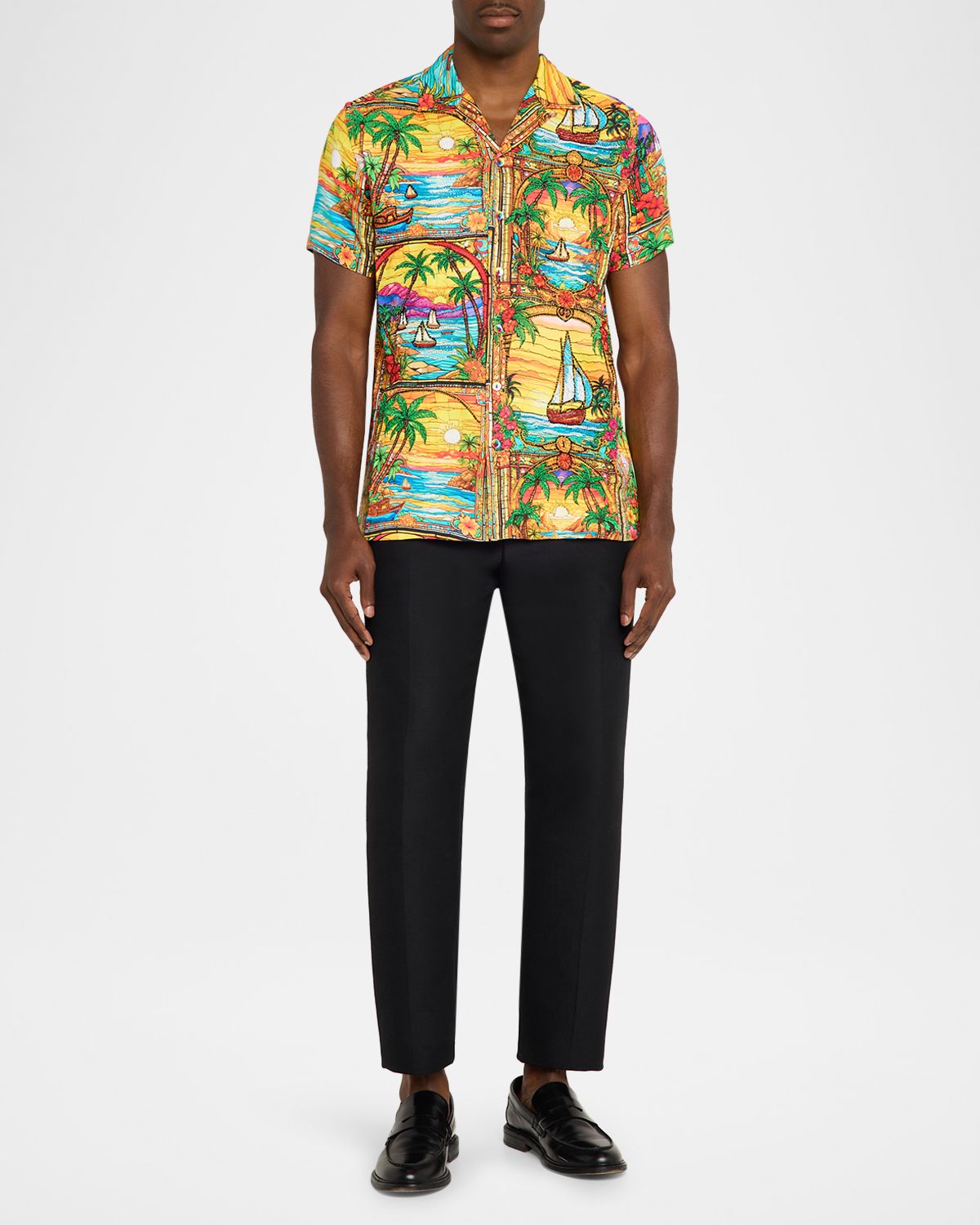 Robert Graham Men 's Sailor Sky Bead Embroidered Short-Sleeve Shirt