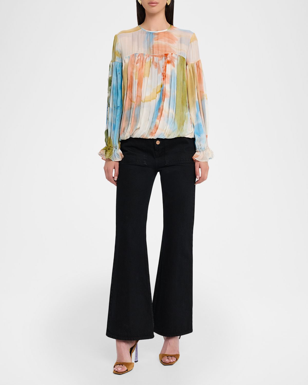 Ulla Johnson x Helen Frankenthaler Pearl Draped Silk-Chiffon Blouse