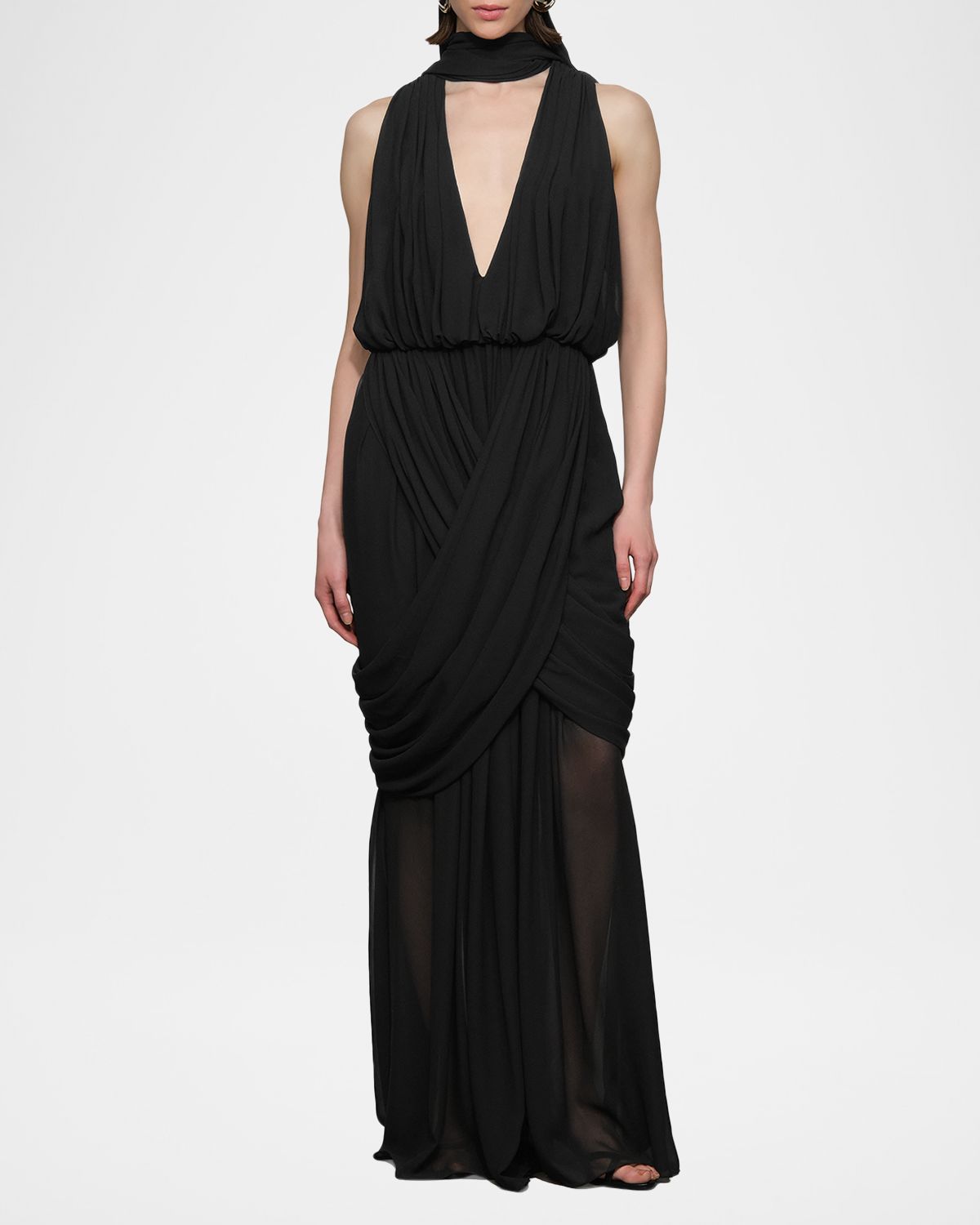 Et Ochs Arabella Plunging Draped Column Gown