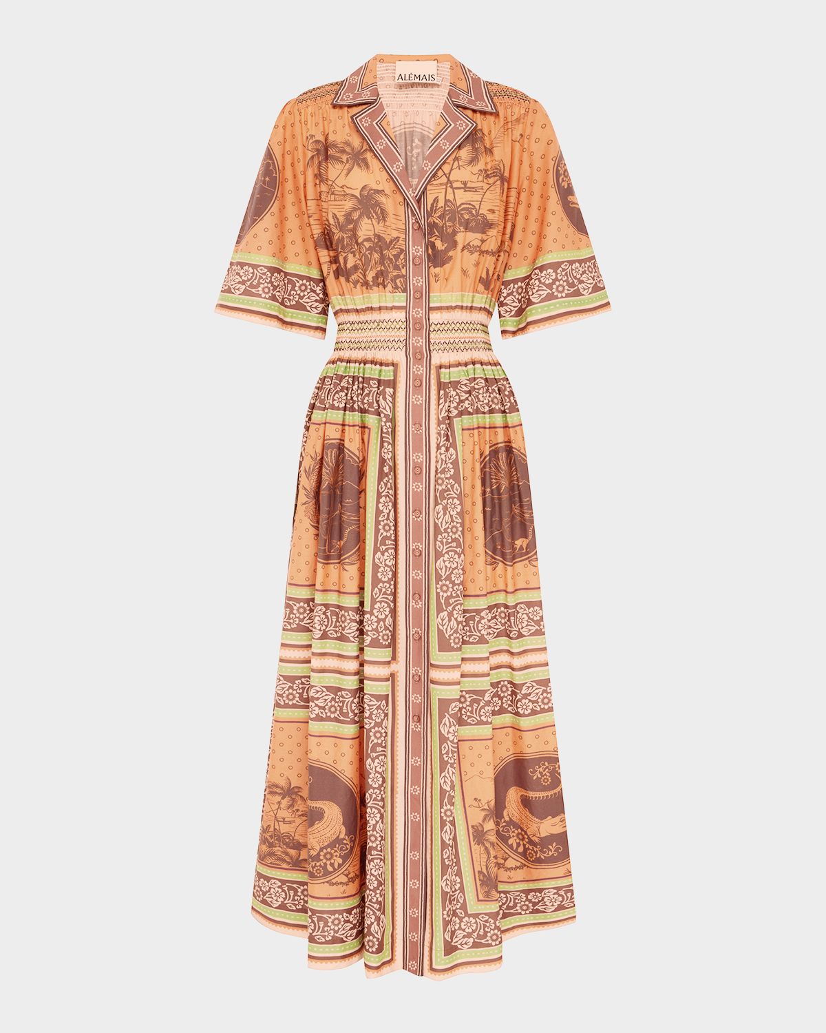 ALEMAIS Alberta Smocked Maxi Shirtdress