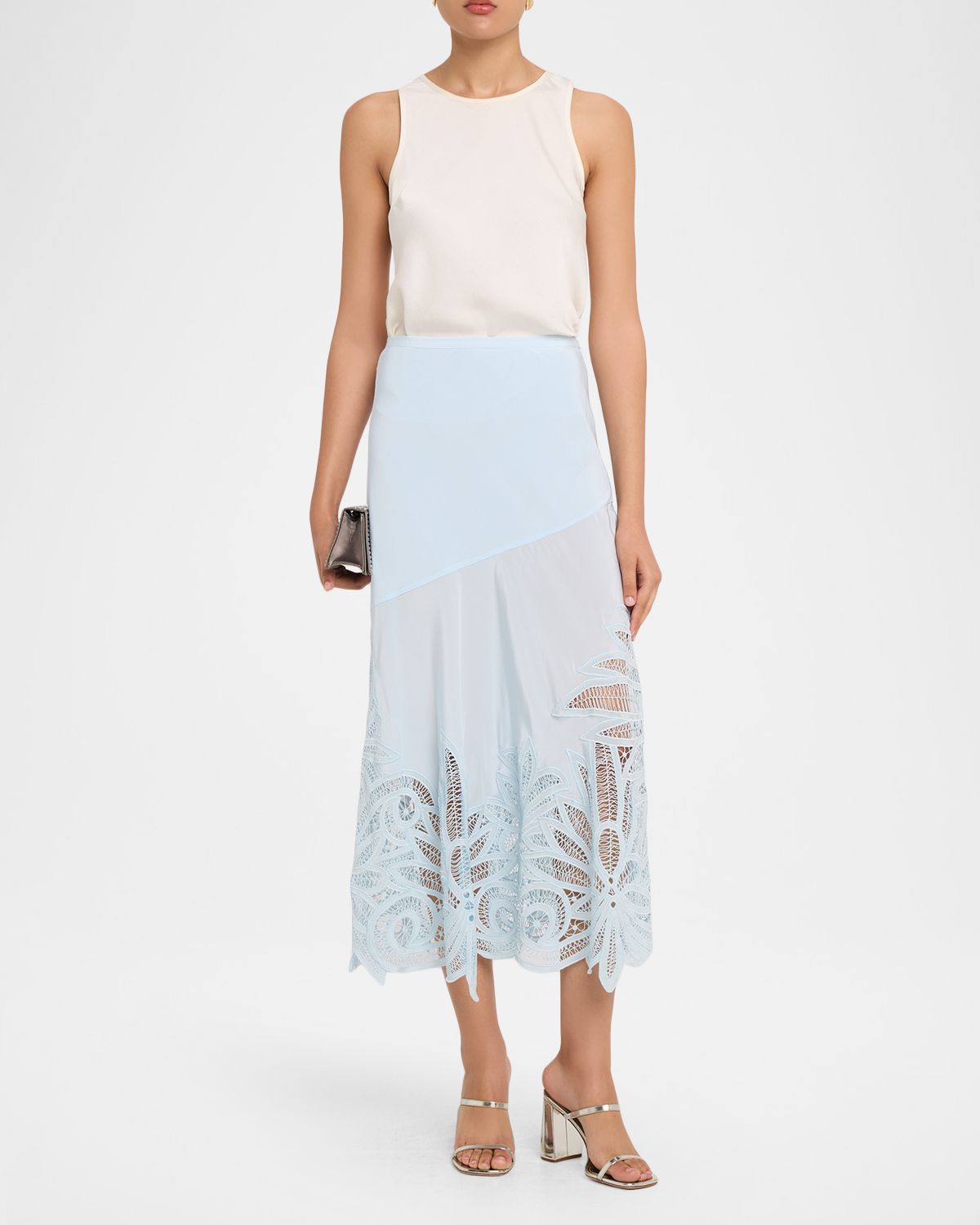 Ulla Johnson Oona Lace Appliqué Silk Midi Skirt