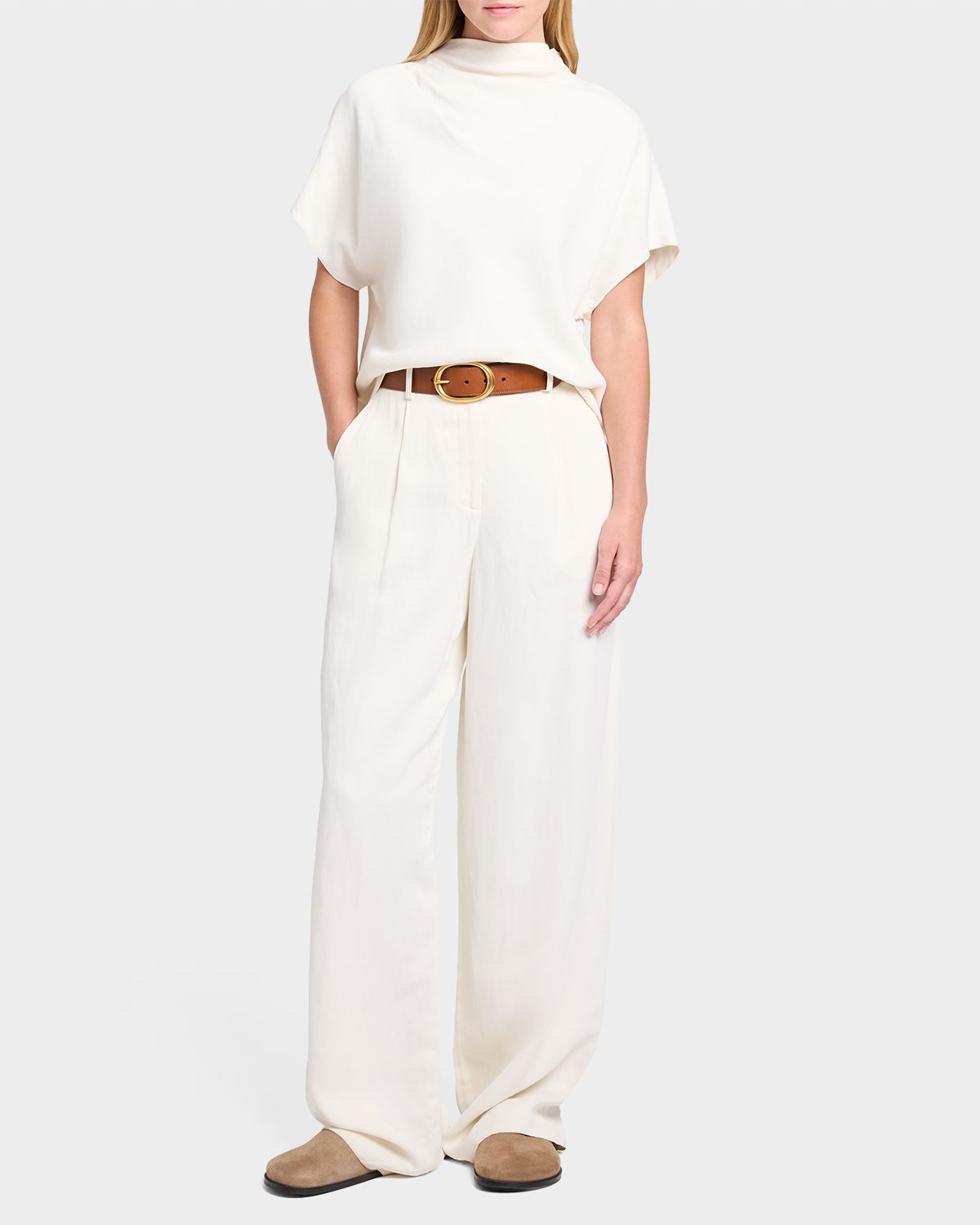 TWP Draped Mock-Neck Tee