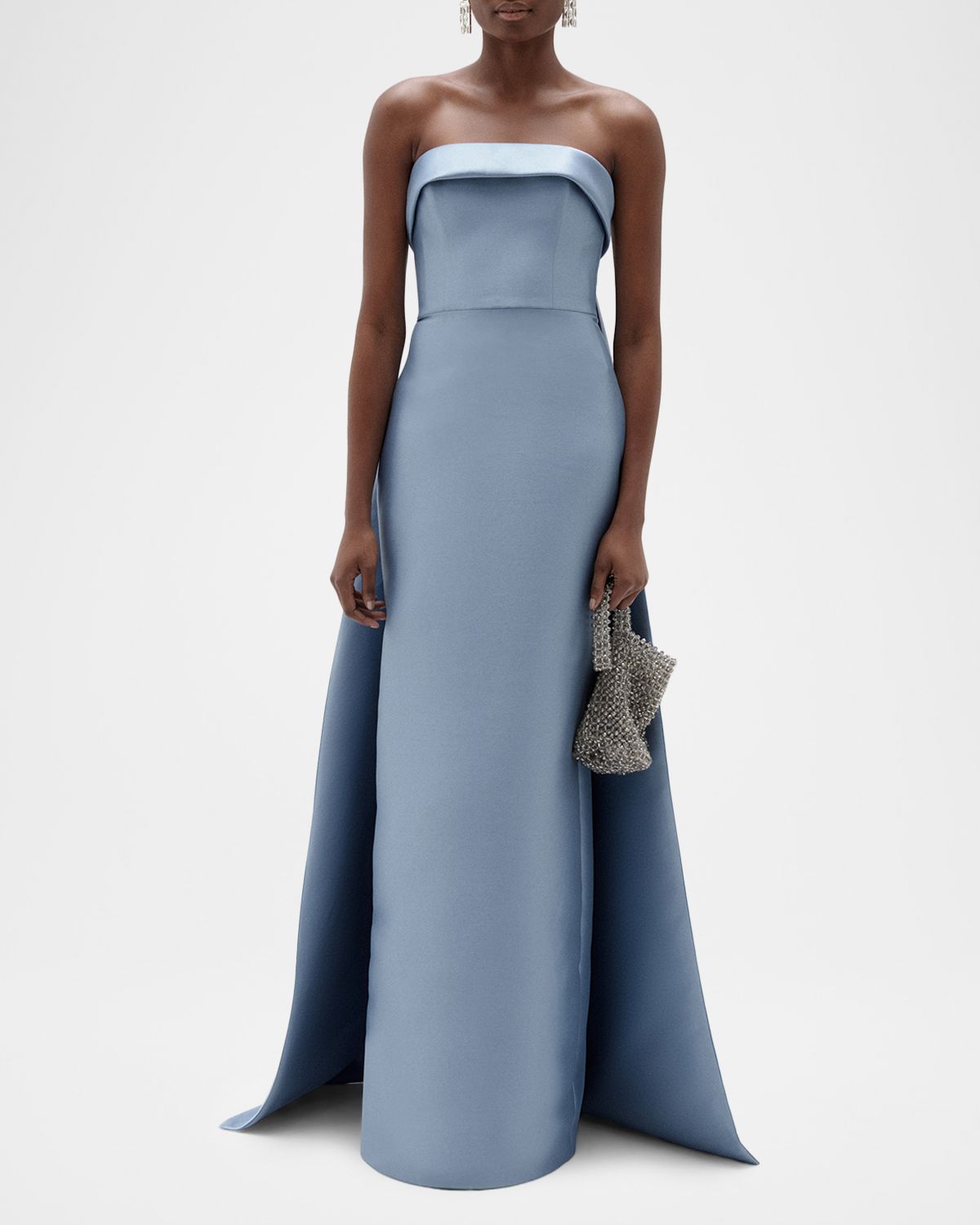 Amsale Strapless Column Gown with Detachable Cape