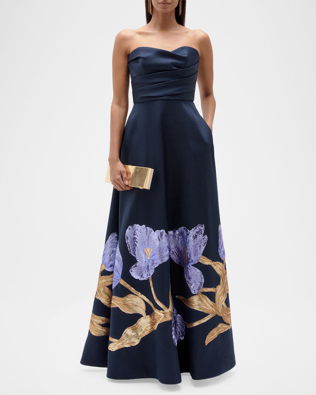 Amsale Strapless Floral Trim Long Gown | Thumbnail 5 Amsale Strapless Floral Trim Long Gown | Thumbnail 5