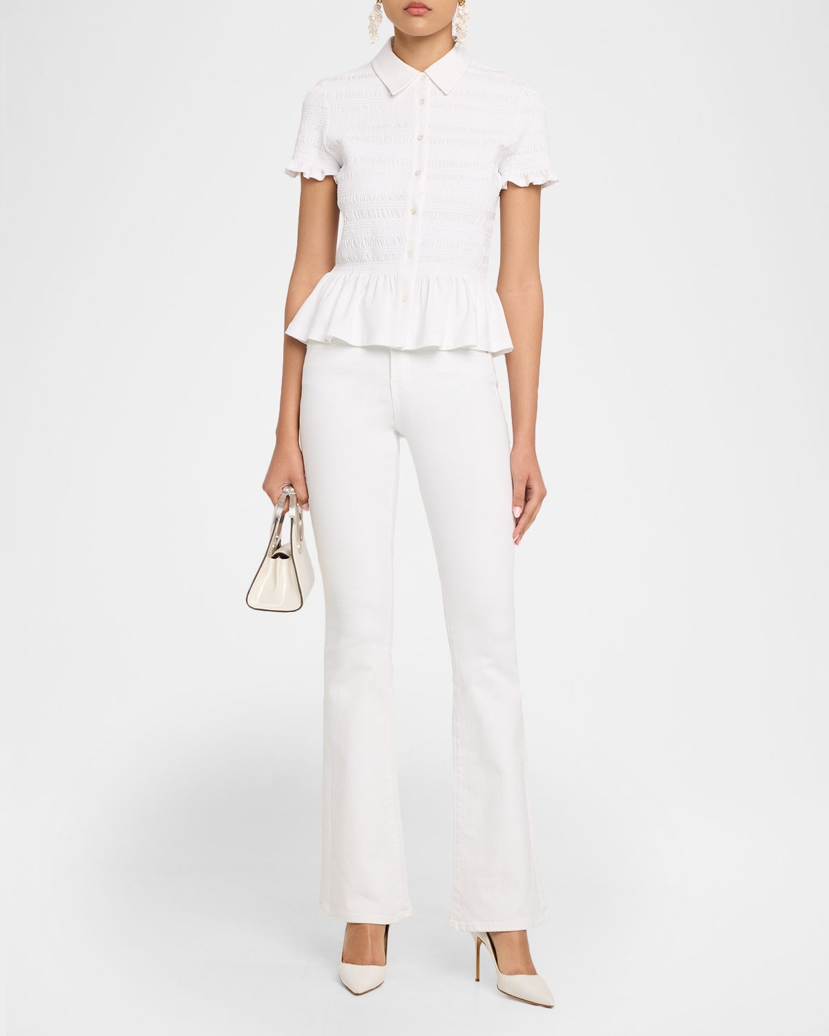 Veronica Beard Ellisandra Smocked Short-Sleeve Top