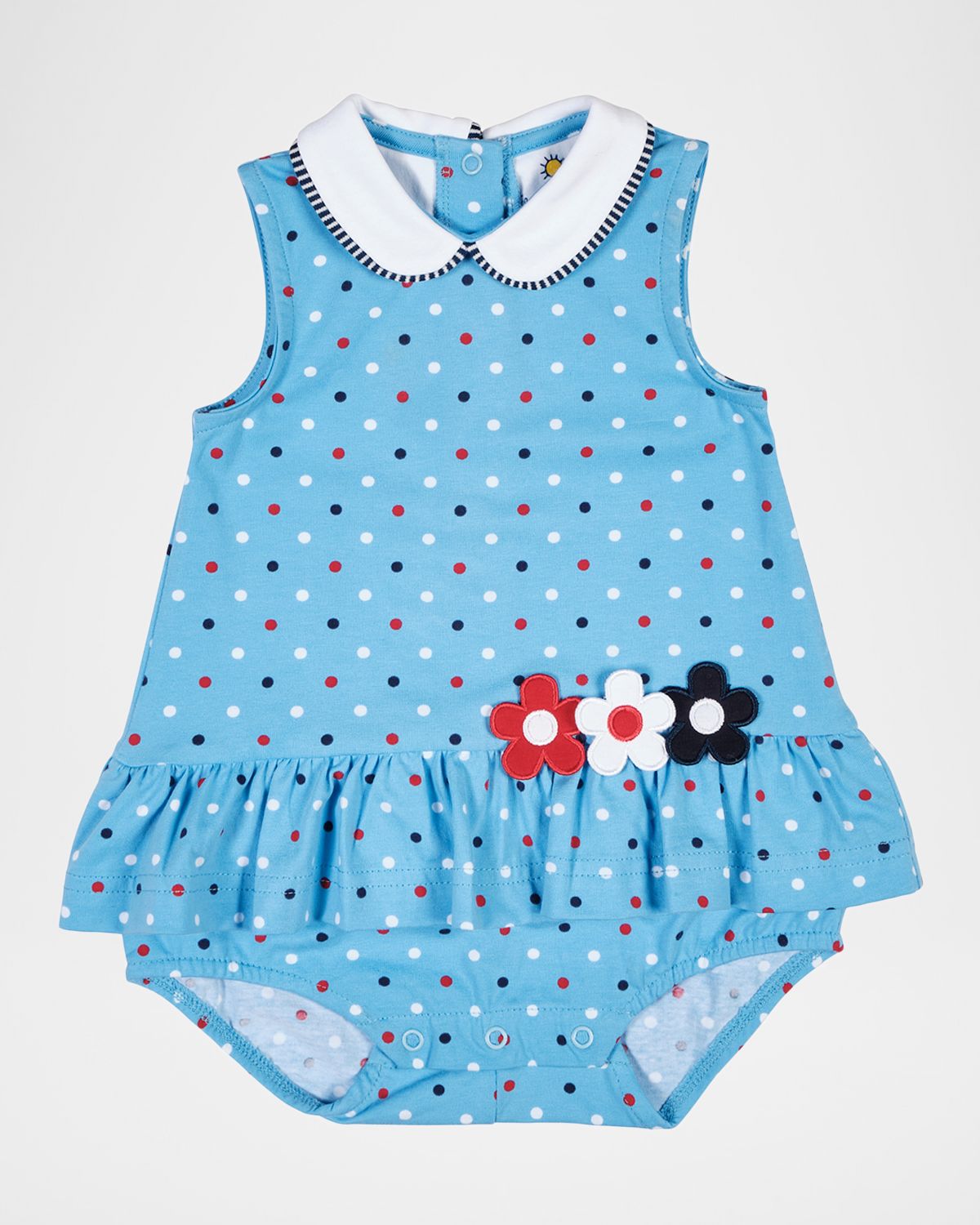 Florence Eiseman Girl 's Floral Applique Polka-Dot Romper, Size 3M-24M