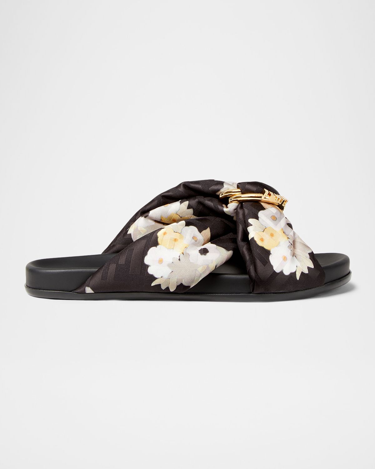 Fendi Feel FF Satin Floral Slide Sandals