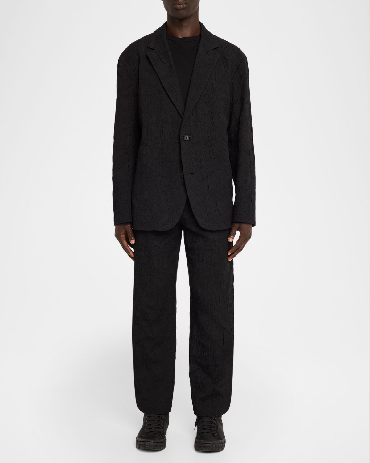 IM MEN Men 's Shrink Jacquard Pleated Trousers