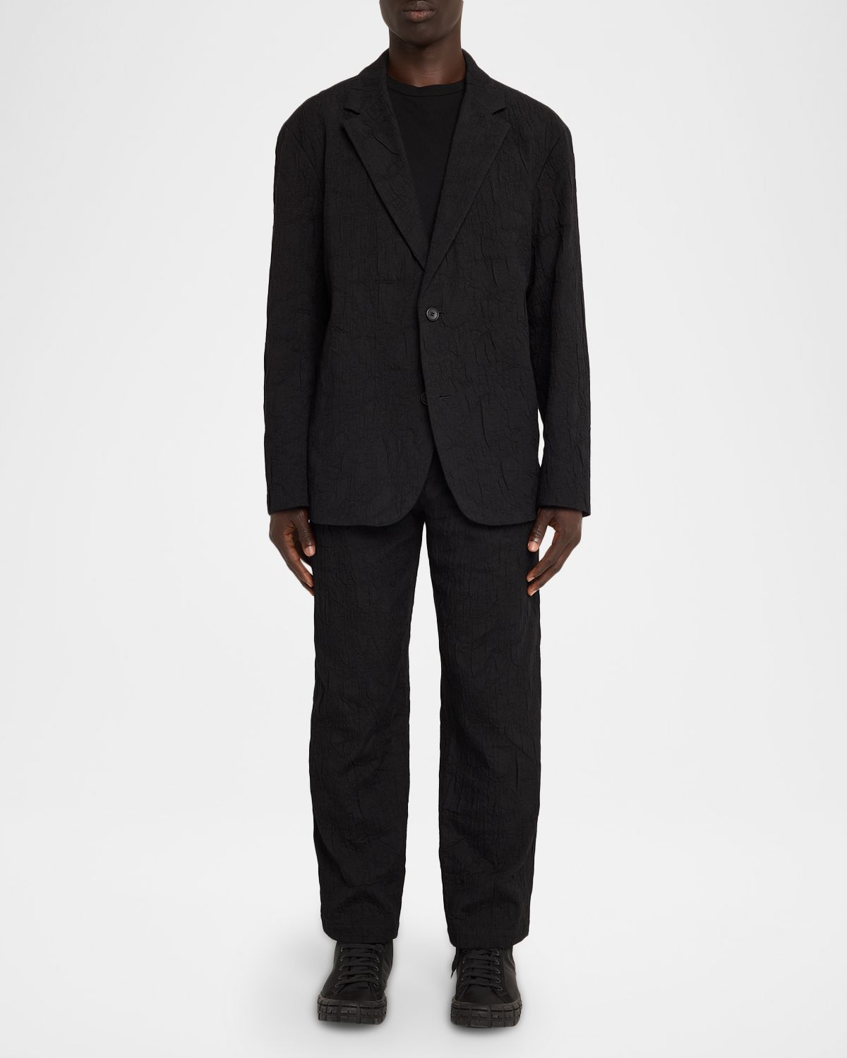 IM MEN Men 's Shrink Jacquard Single-Breasted Blazer