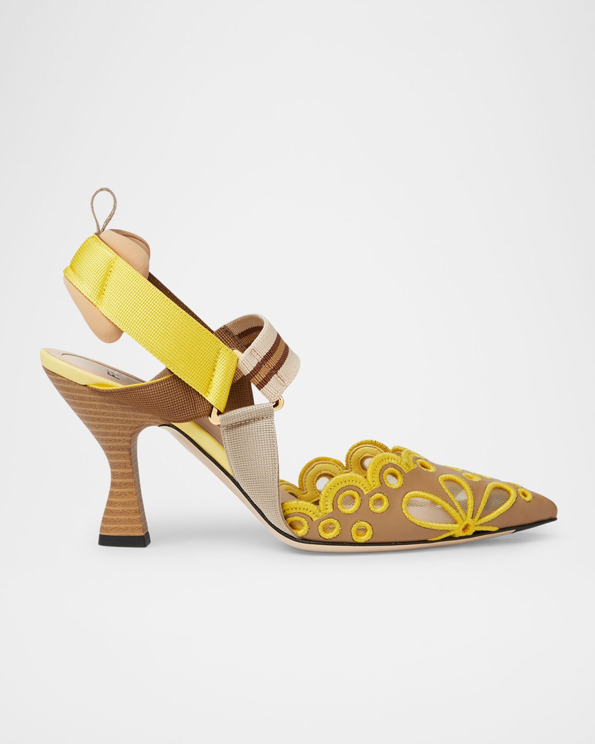 Fendi 85mm Colibri Mixed-Media Iconic Slingback Pumps
