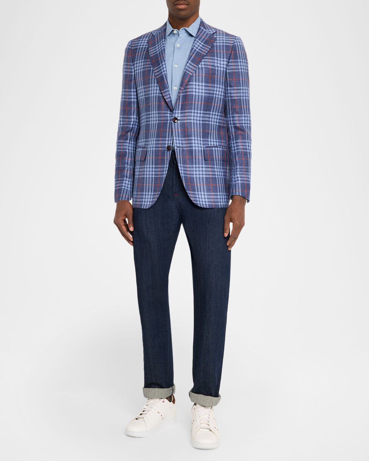 Kiton Men 's Cashmere and Silk Windowpane Plaid Sport Coat