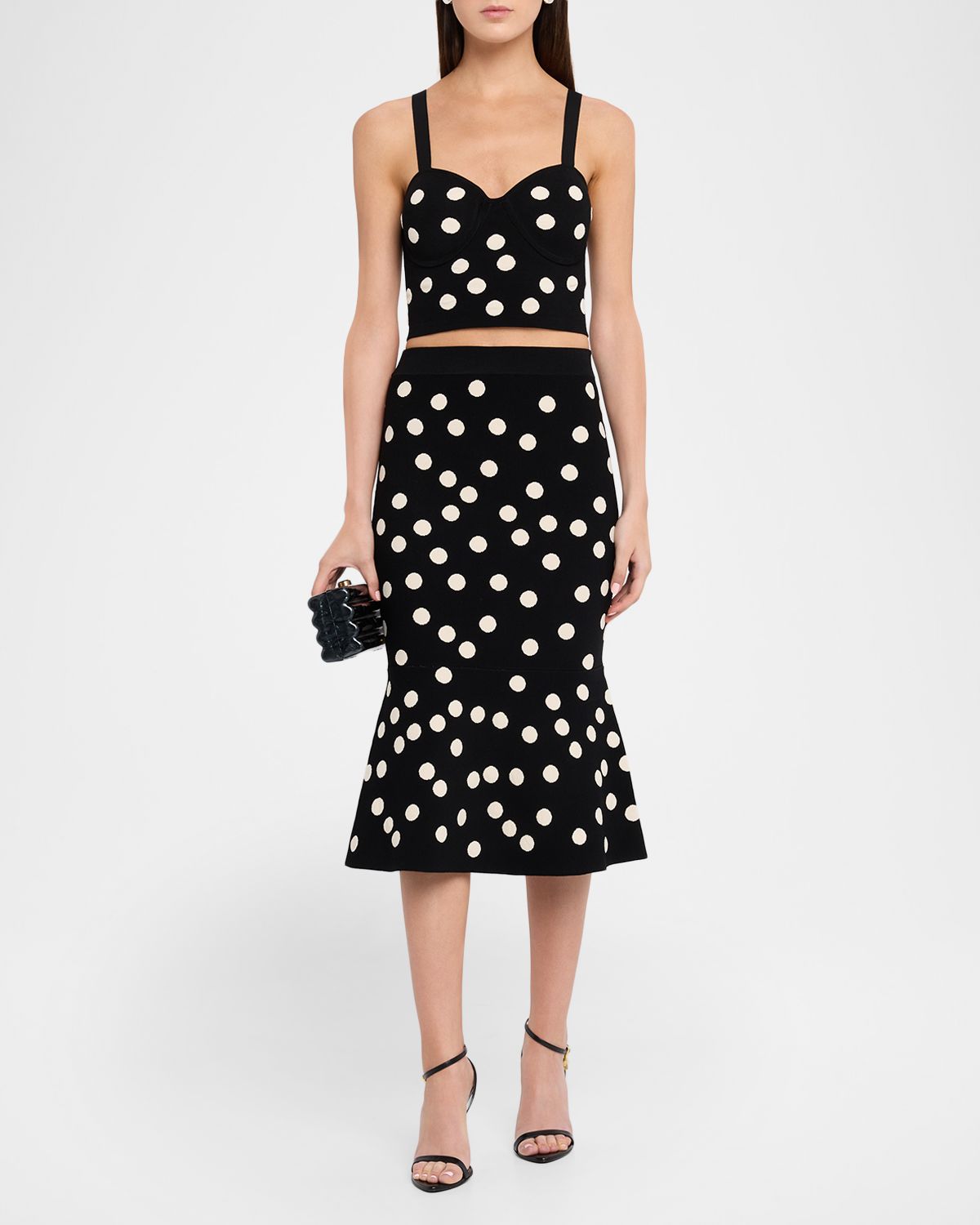L 'Agence Mae Polka-Dot Knit Midi Skirt