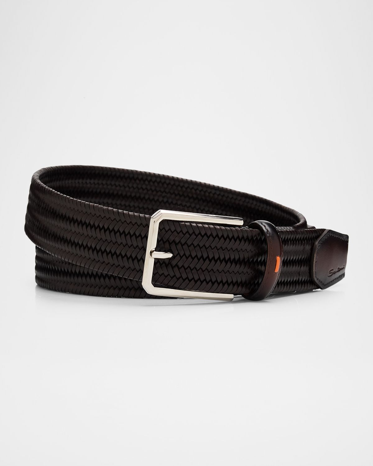 Santoni Men 's Woven Leather Belt
