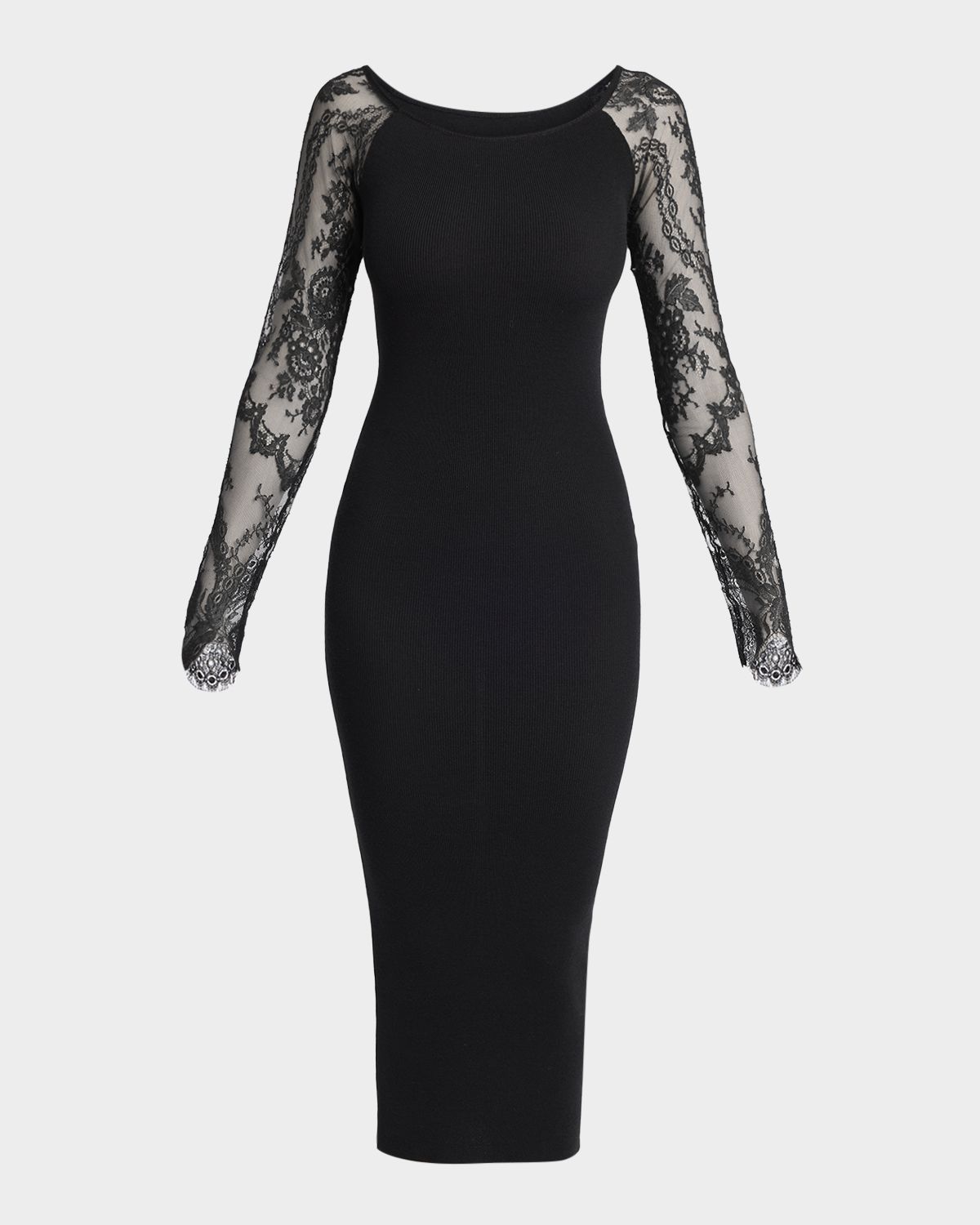 Valentino Garavani Lace Long-Sleeve Rib Midi Dress | Thumbnail 6 Valentino Garavani Lace Long-Sleeve Rib Midi Dress | Thumbnail 6