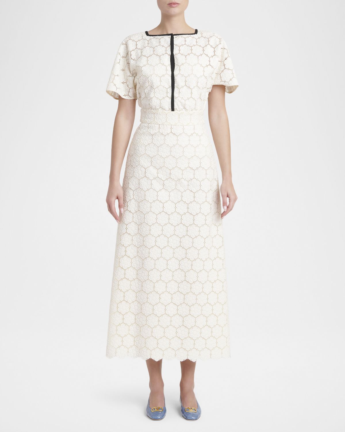 Valentino Garavani Broderie Anglaise Short-Sleeve Midi Dress | Thumbnail 5