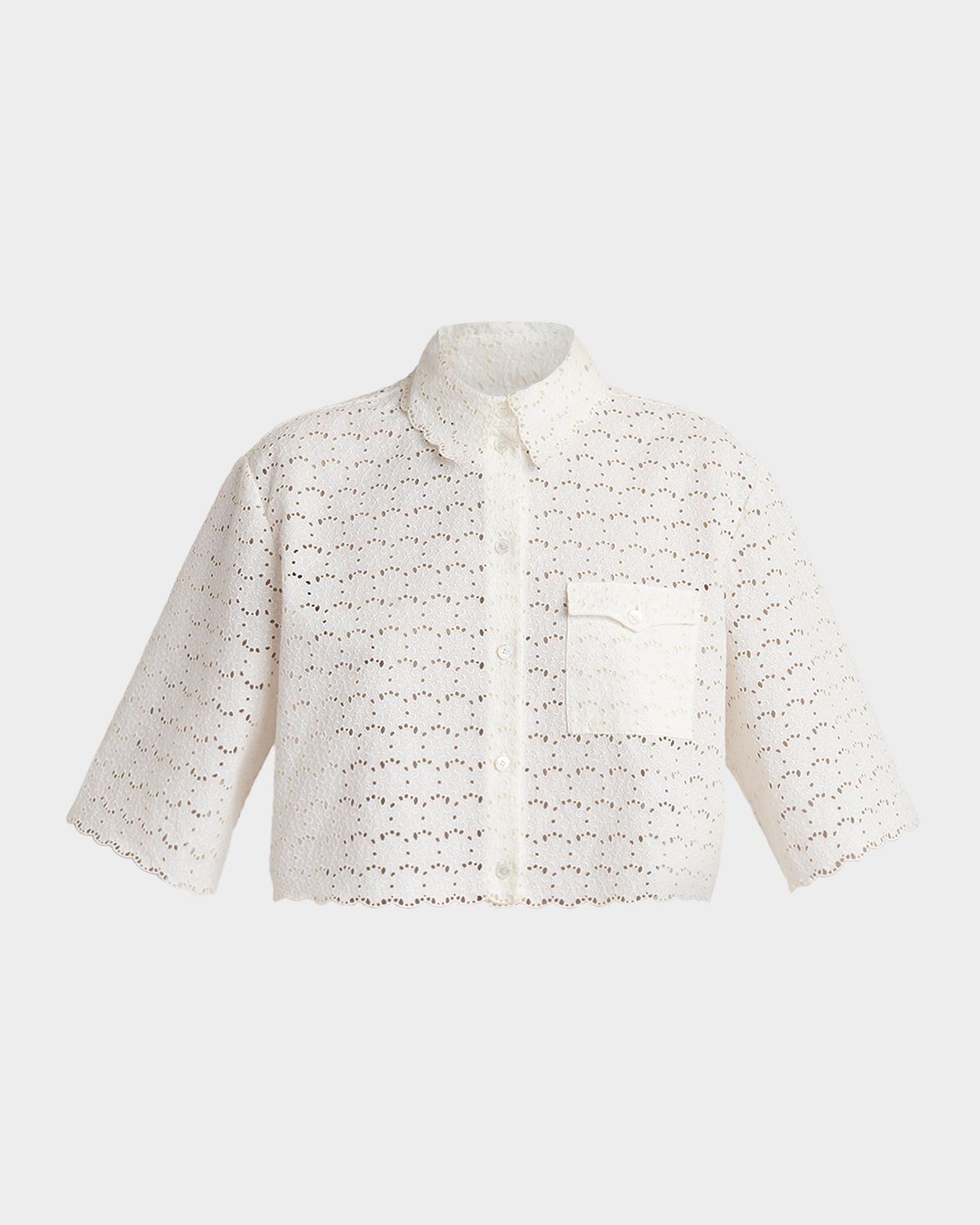 Valentino Garavani Short-Sleeve Eyelet Cotton Crop Button-Down Shirt | Thumbnail 6 Valentino Garavani Short-Sleeve Eyelet Cotton Crop Button-Down Shirt | Thumbnail 6