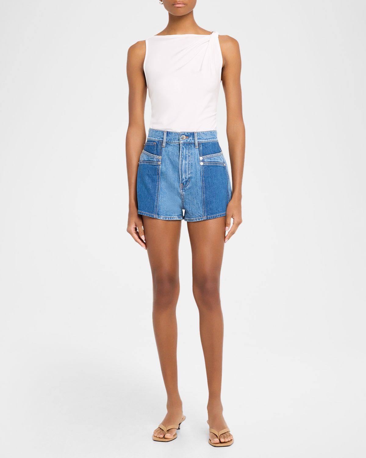 Veronica Beard Elijah Color-Block Denim Shorts