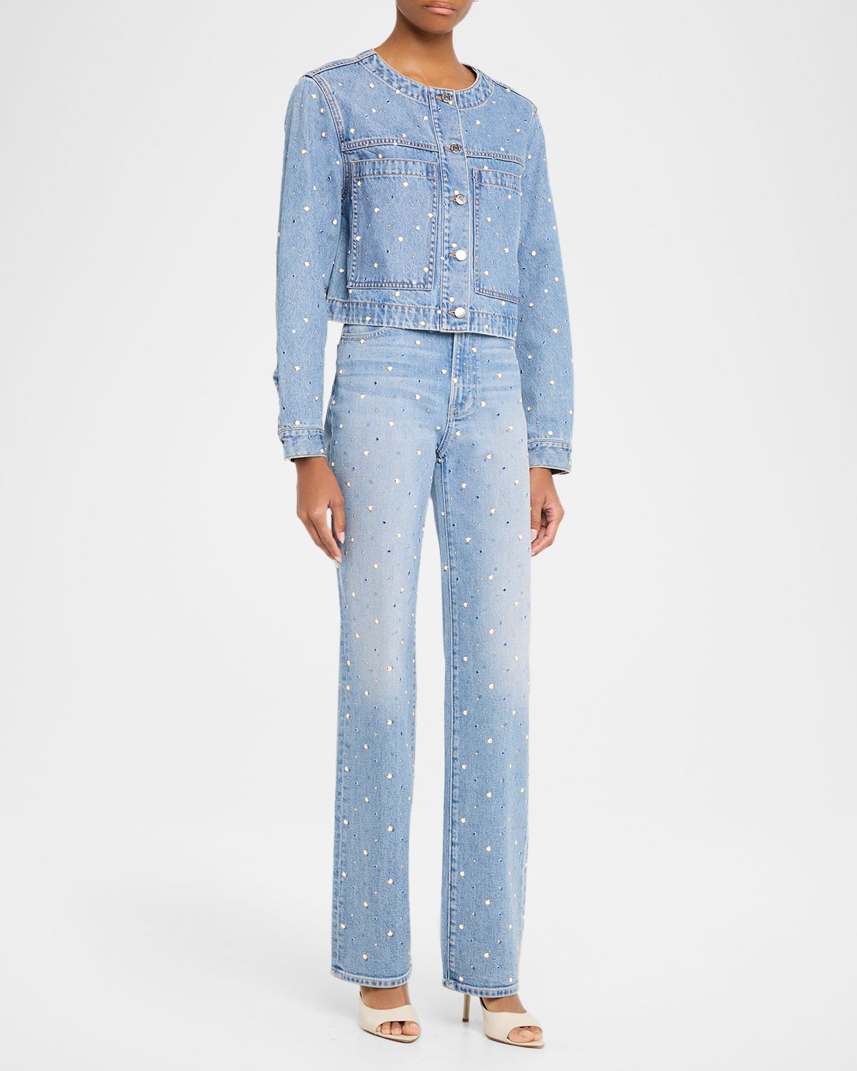Veronica Beard Dylan Embellished High-Rise Straight Jeans