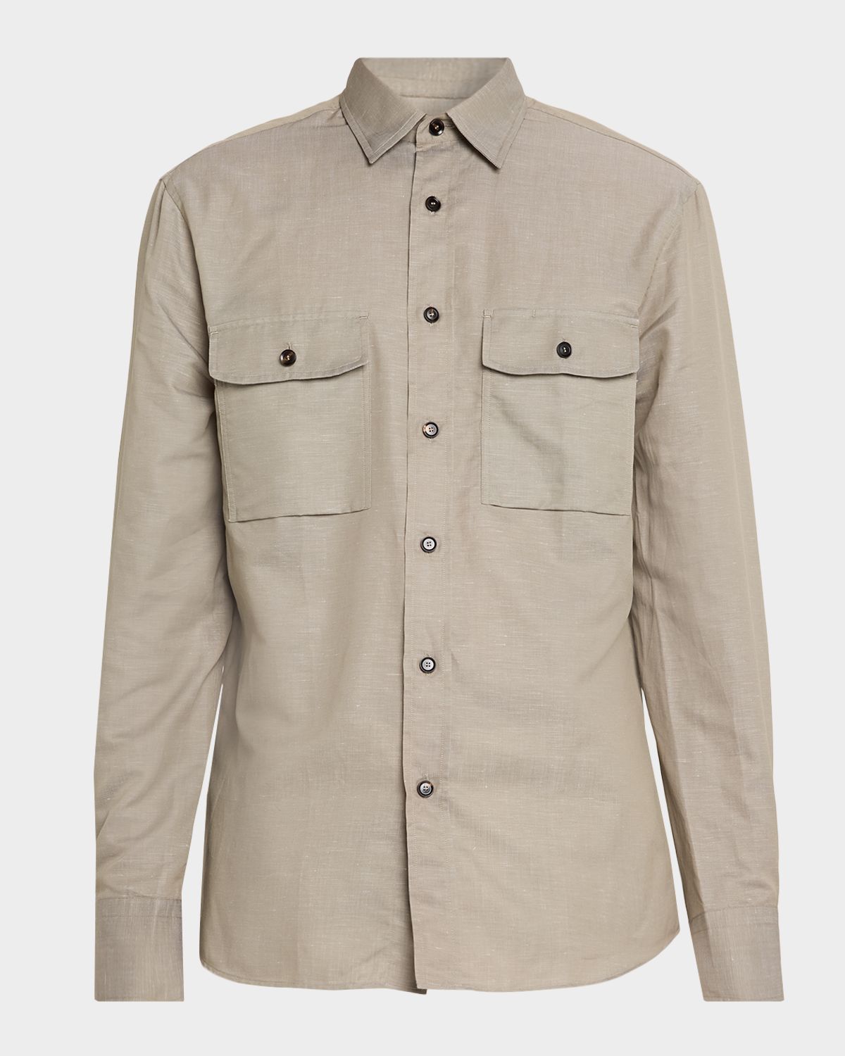 Brioni Men 's Cotton and Linen Flap-Pocket Military Shirt | Thumbnail 6 Brioni Men 's Cotton and Linen Flap-Pocket Military Shirt | Thumbnail 6