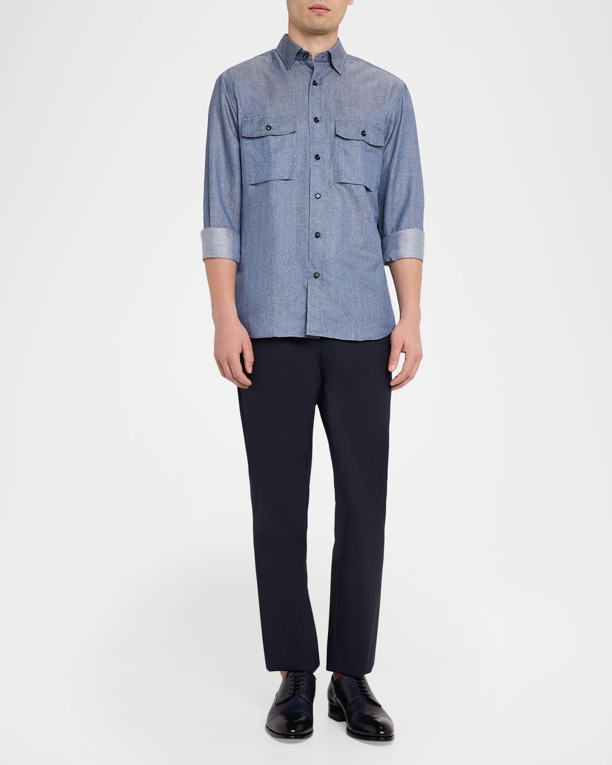 Brioni Men 's Cotton and Linen Flap-Pocket Military Shirt