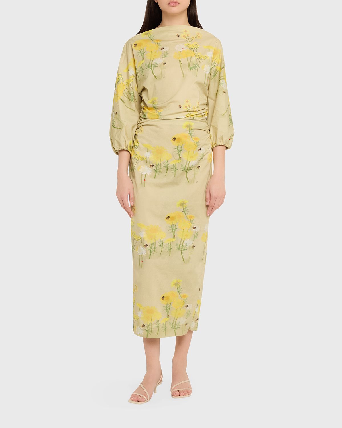 BERNADETTE Ezra Floral Ruched Cotton 3/4-Sleeve Midi Dress | Thumbnail 5 BERNADETTE Ezra Floral Ruched Cotton 3/4-Sleeve Midi Dress | Thumbnail 5