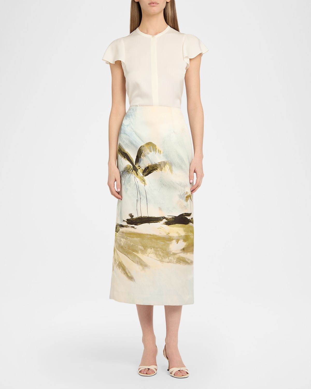 Oscar de la Renta Palm Tree Satin Midi Pencil Skirt | Thumbnail 5 Oscar de la Renta Palm Tree Satin Midi Pencil Skirt | Thumbnail 5