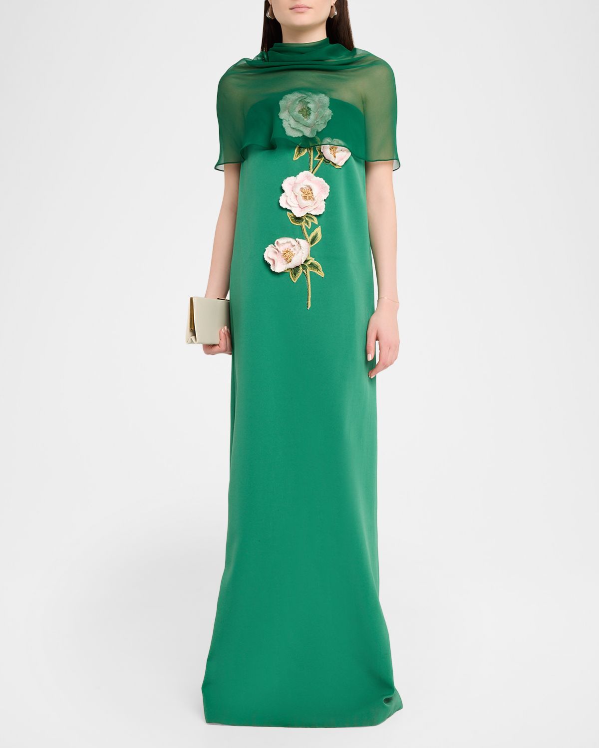 Lela Rose Peony Embroidered Strapless Crepe Gown