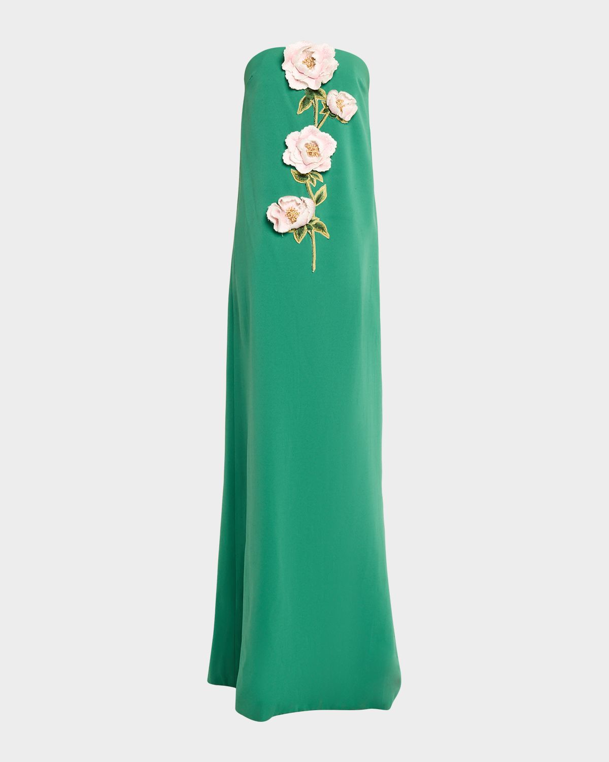 Lela Rose Peony Embroidered Strapless Crepe Gown