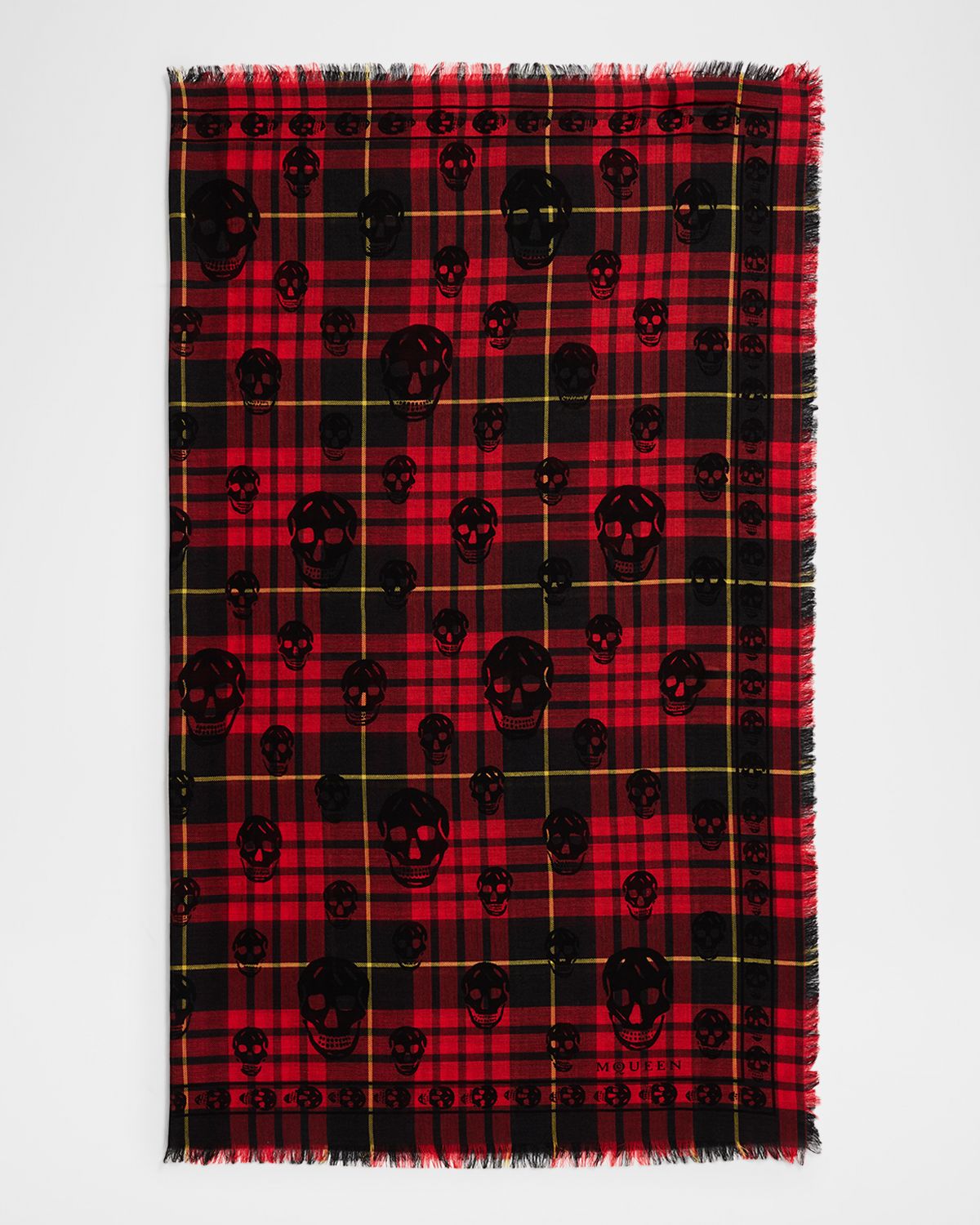 McQueen Men 's Tartan Skull Silk-Blend Scarf