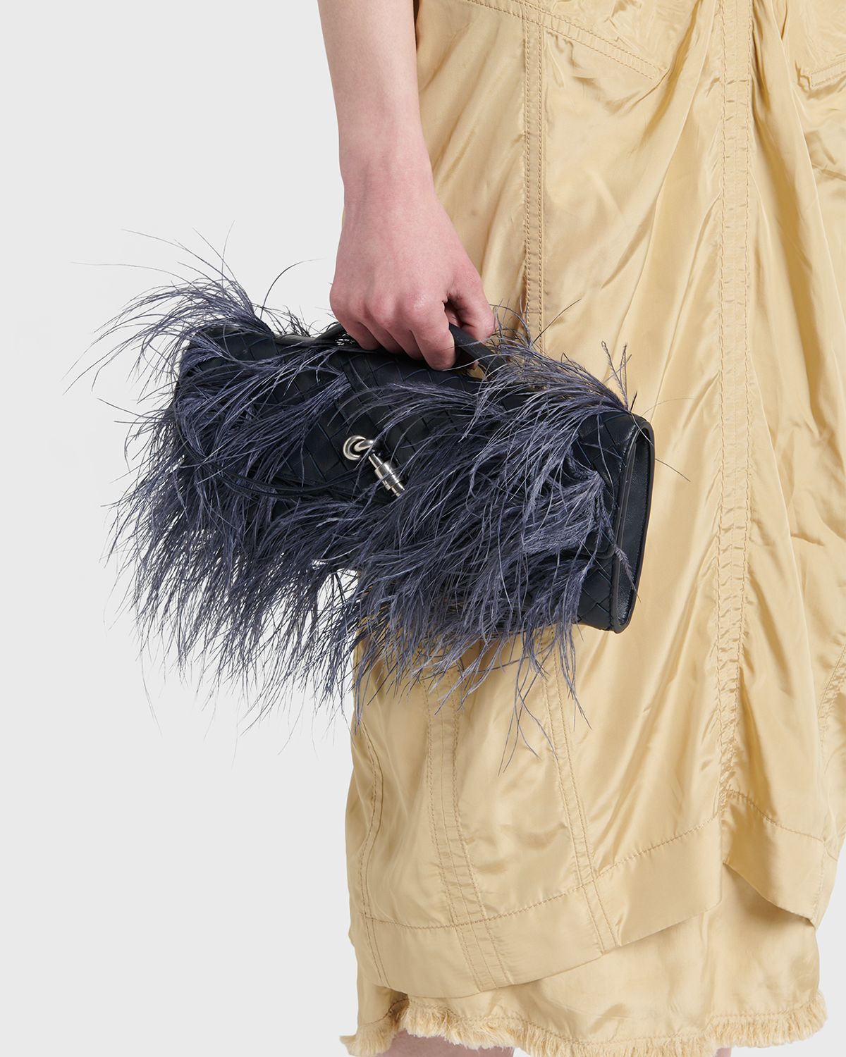 Bottega Veneta Andiamo Feather Leather Clutch Bag