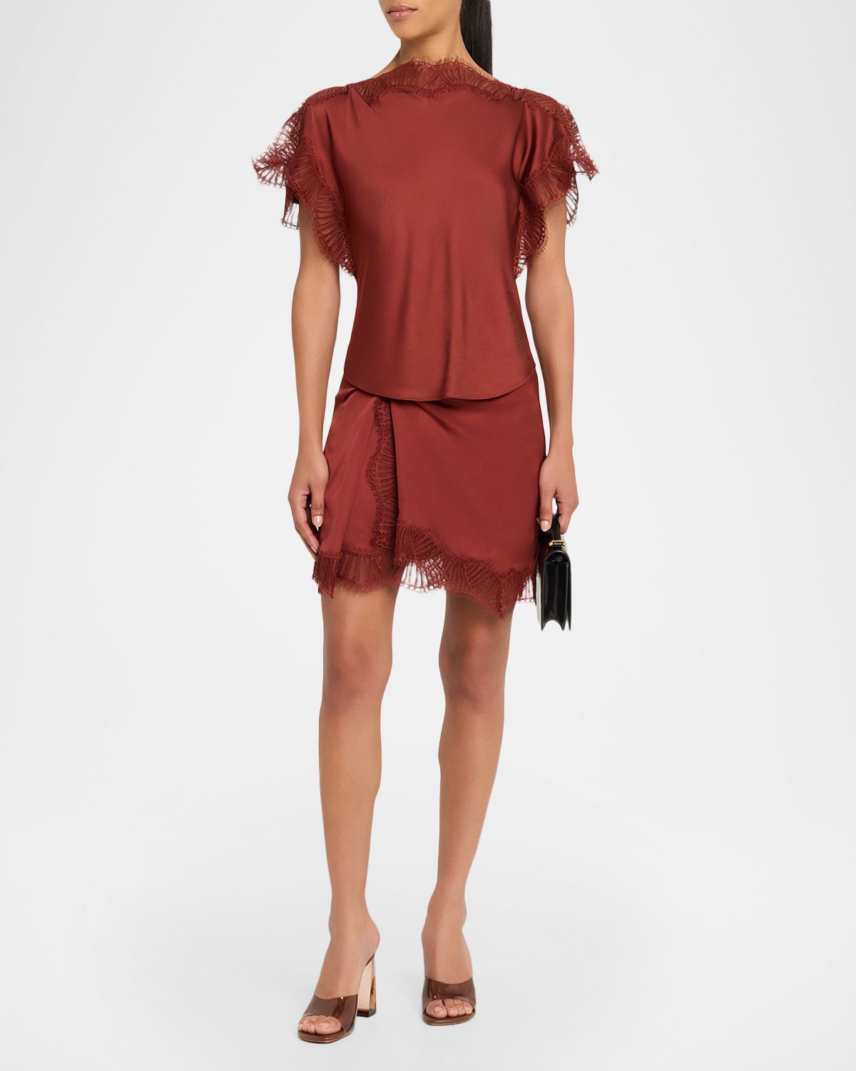 A.L.C. Dion Satin Lace-Trim Mini Skirt
