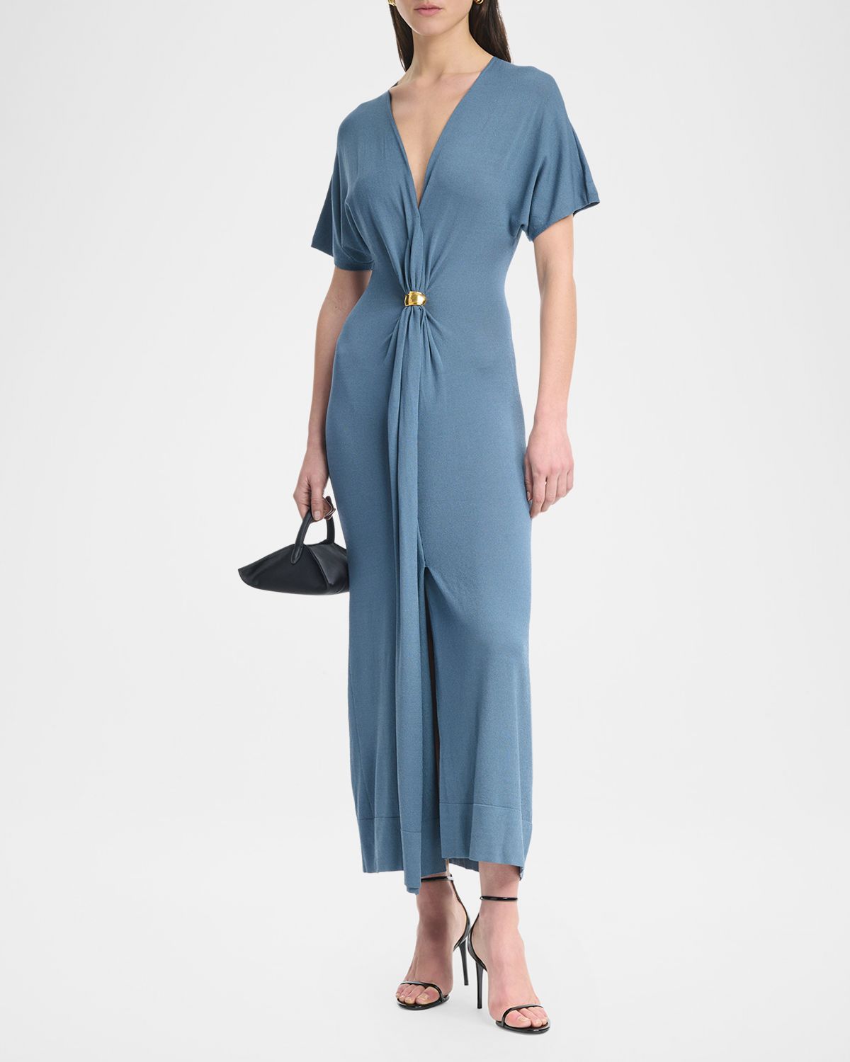 Altuzarra Rene Gathered Ring Short-Sleeve Ankle Dress