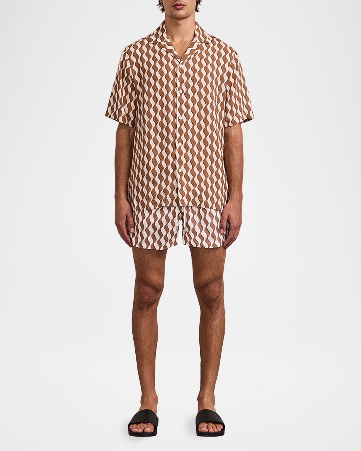 Frescobol Carioca Men 's Roberto Linen Wave-Stripe Short-Sleeve Shirt