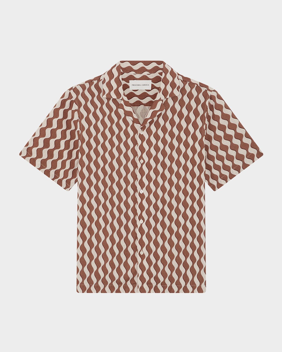 Frescobol Carioca Men 's Roberto Linen Wave-Stripe Short-Sleeve Shirt