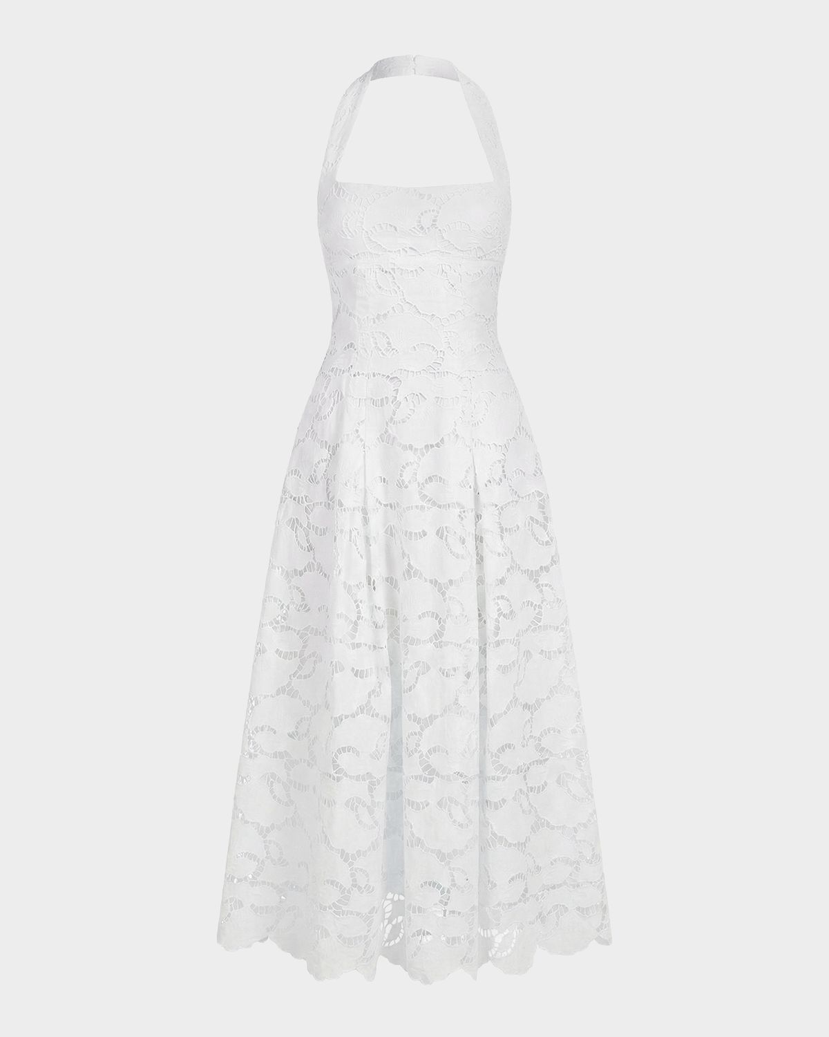 NICHOLAS Elisabeth Pleated Lace Halter Midi Dress